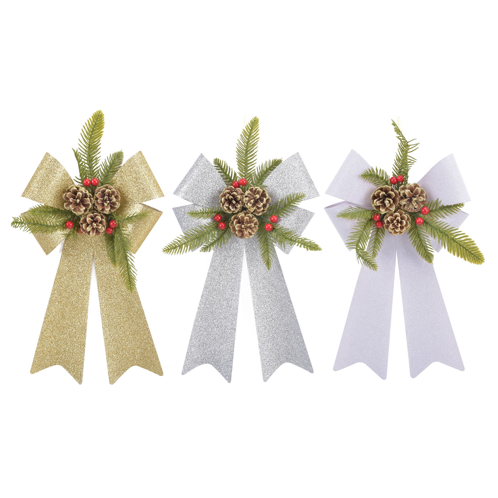 Large Glitter Pvc Bow With Pine Cluster