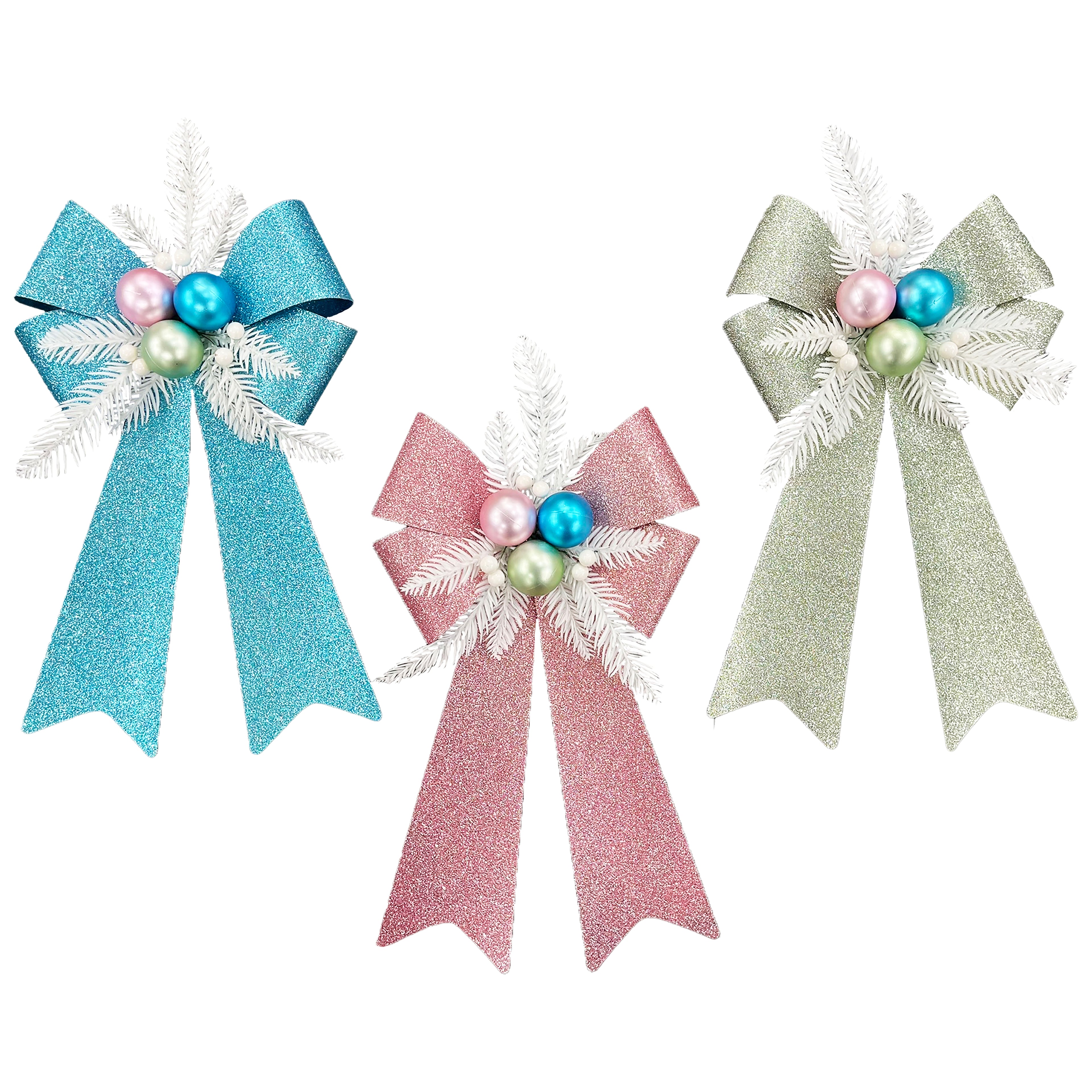 Large Glitter Pvc Bow With Pine Cluster