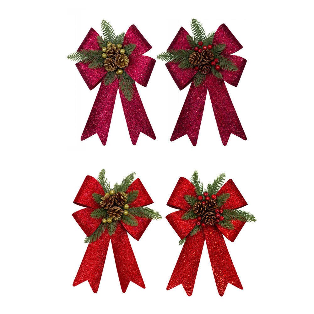 Large Glitter Pvc Bow With Pine Cluster - Country Silk