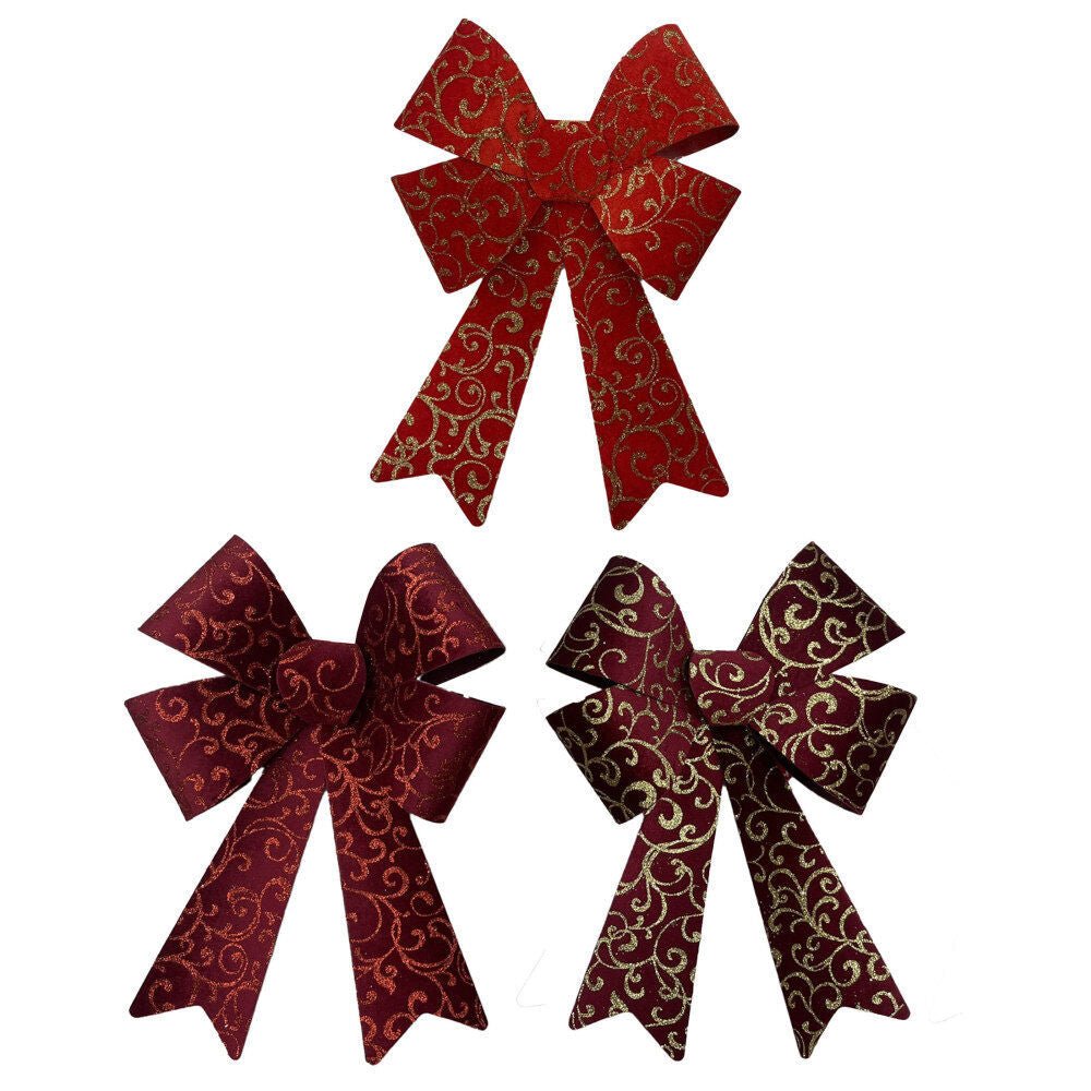Large Velvet Pvc Bow With Scroll Glitter - Country Silk