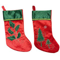 Stocking With Holly Leaf Tree Embroidede - Country Silk