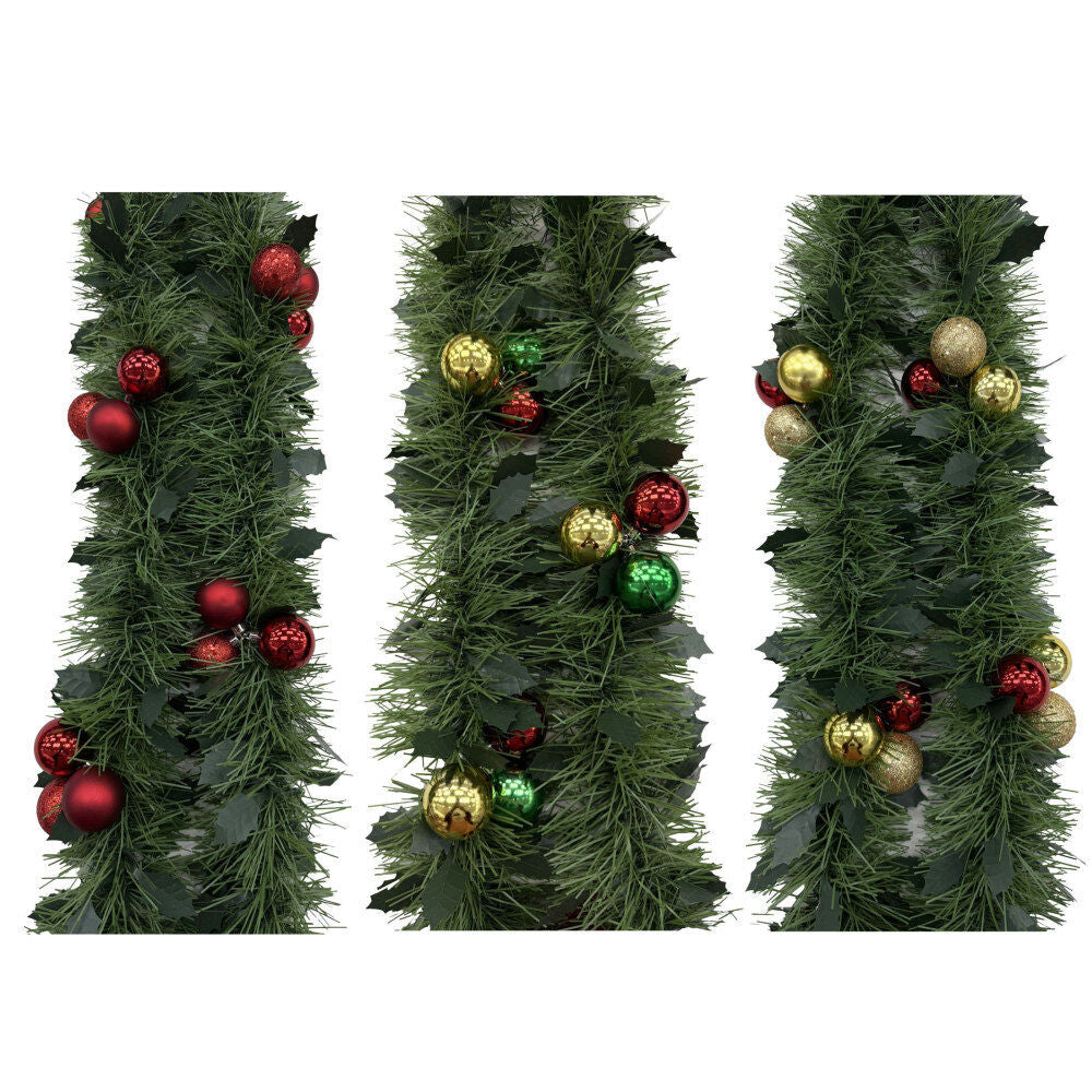 6 Ft Holly Tinsel Garland With Balls