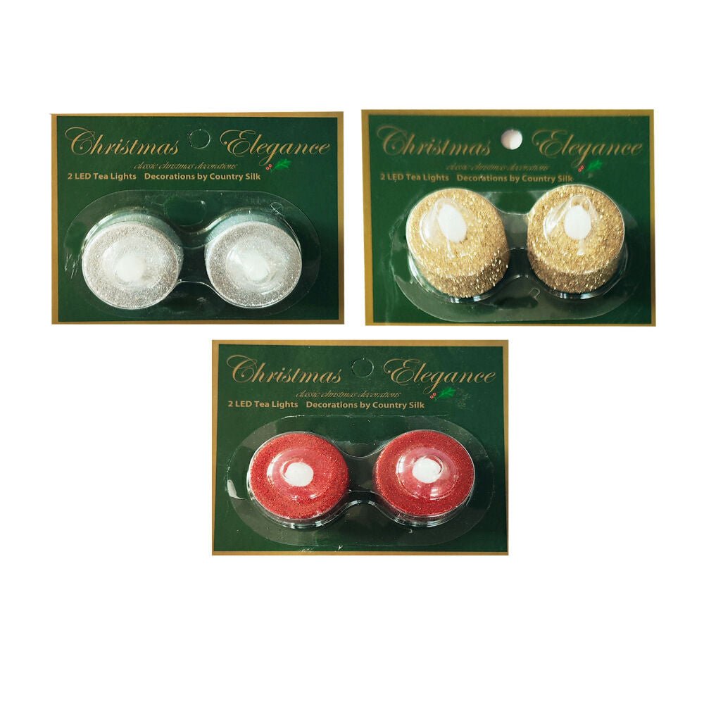 Xmas 2Pk Glittered Tea Lights Batt - Country Silk