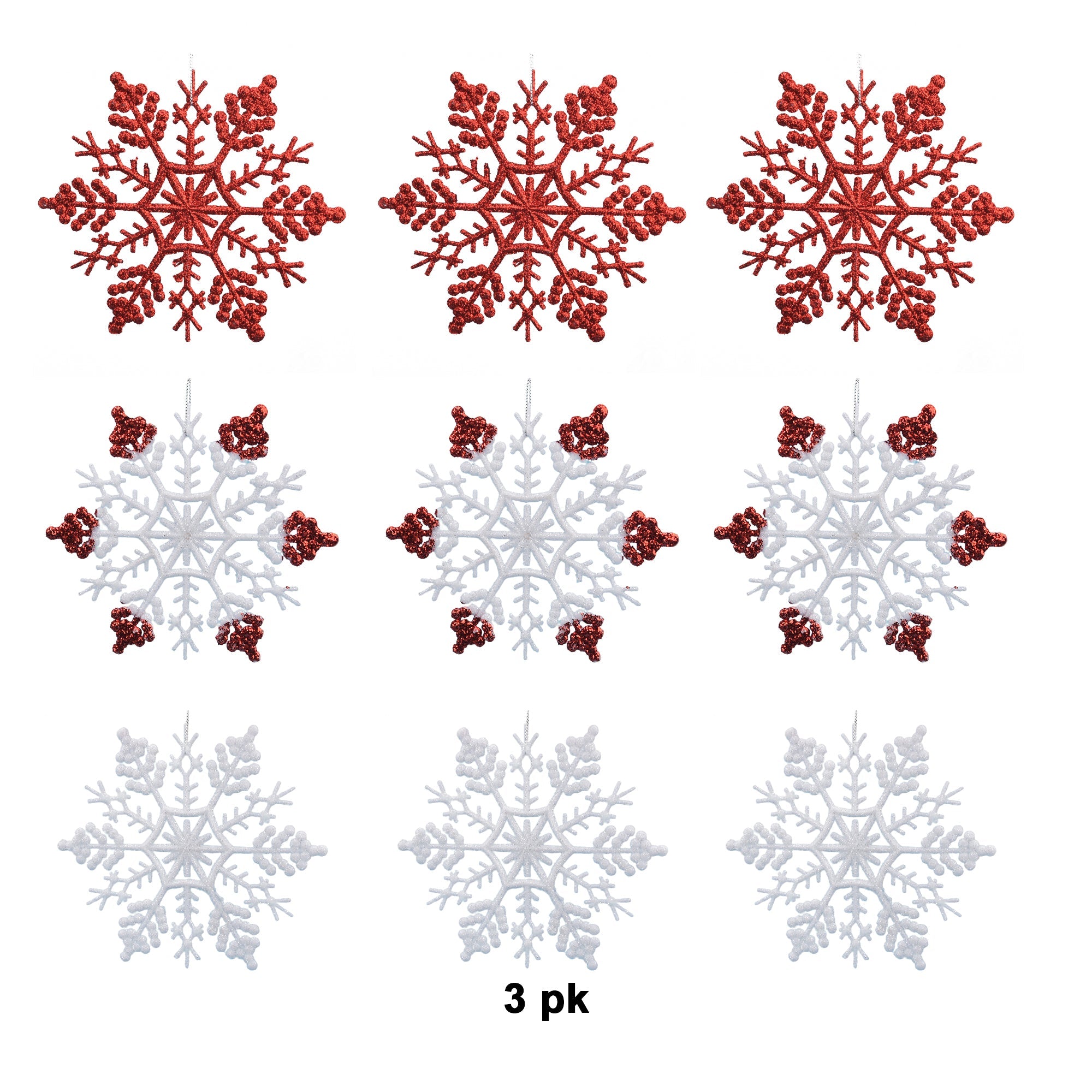 3Pk Snowflake With Glitter - Country Silk
