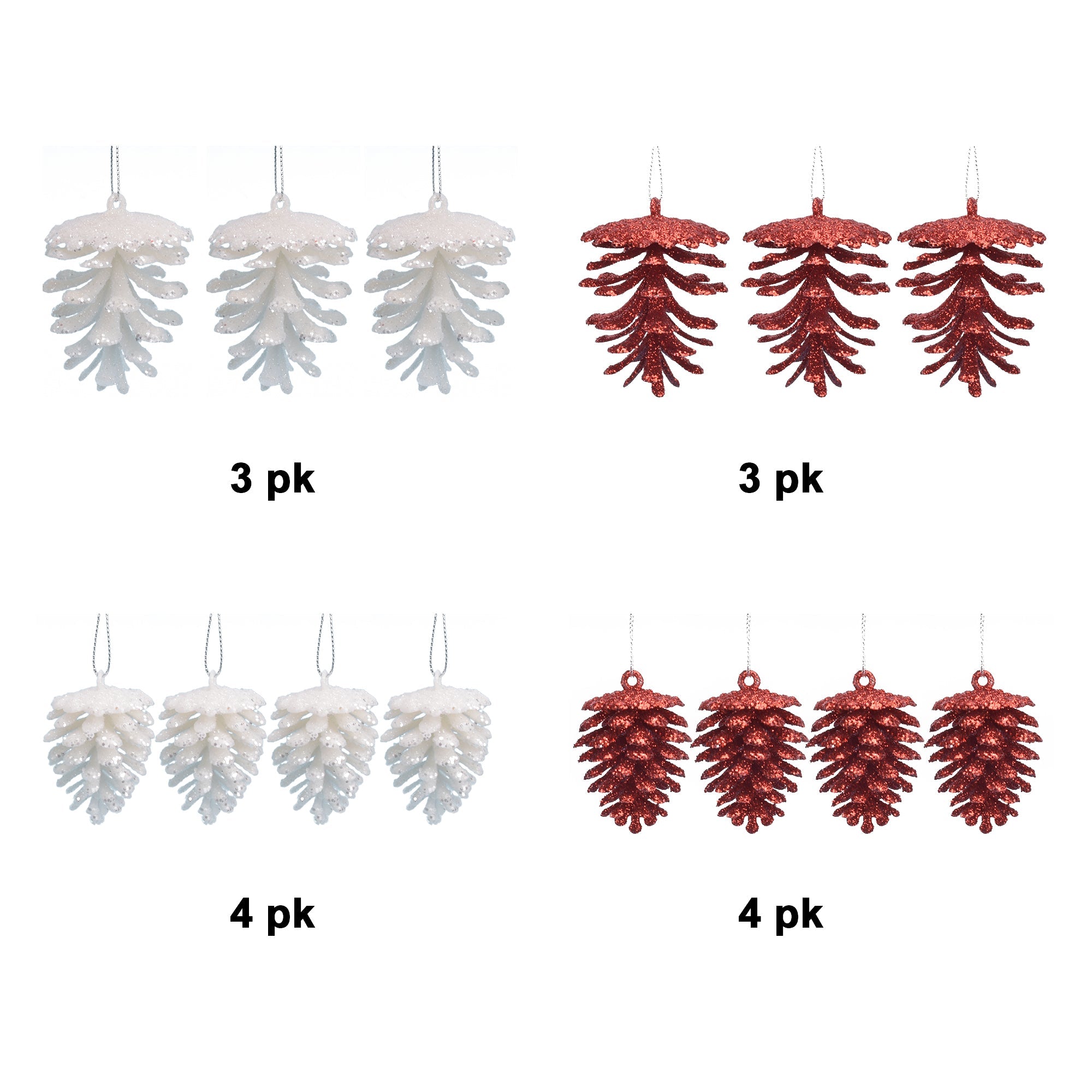 3 Pack And 4Pack Glitter Pine Cone Asst - Country Silk