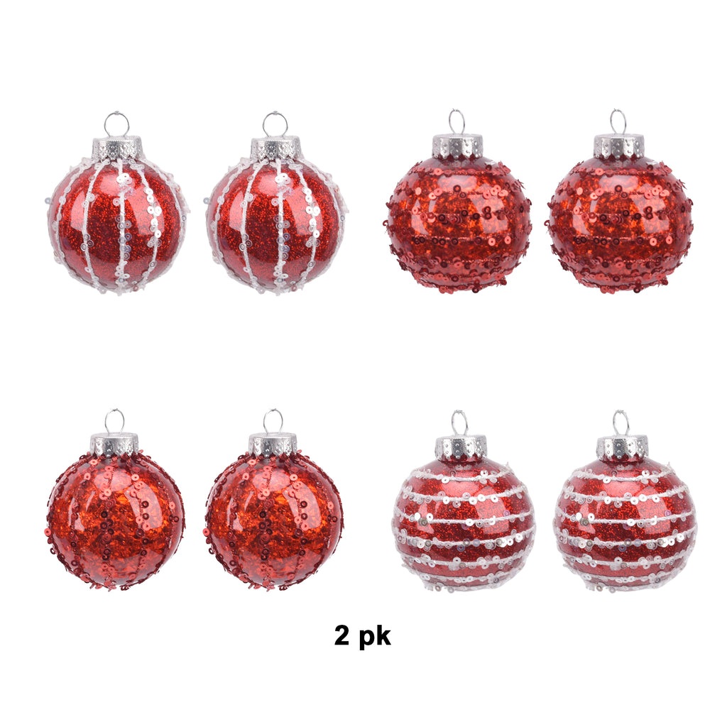 2 Pk 60Mm Ball Orn With Glitter Stripes