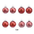 2 Pk 60Mm Ball Orn With Glitter Stripes