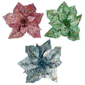 Clip On Poinsettia With Sprinkle Glitter - Country Silk