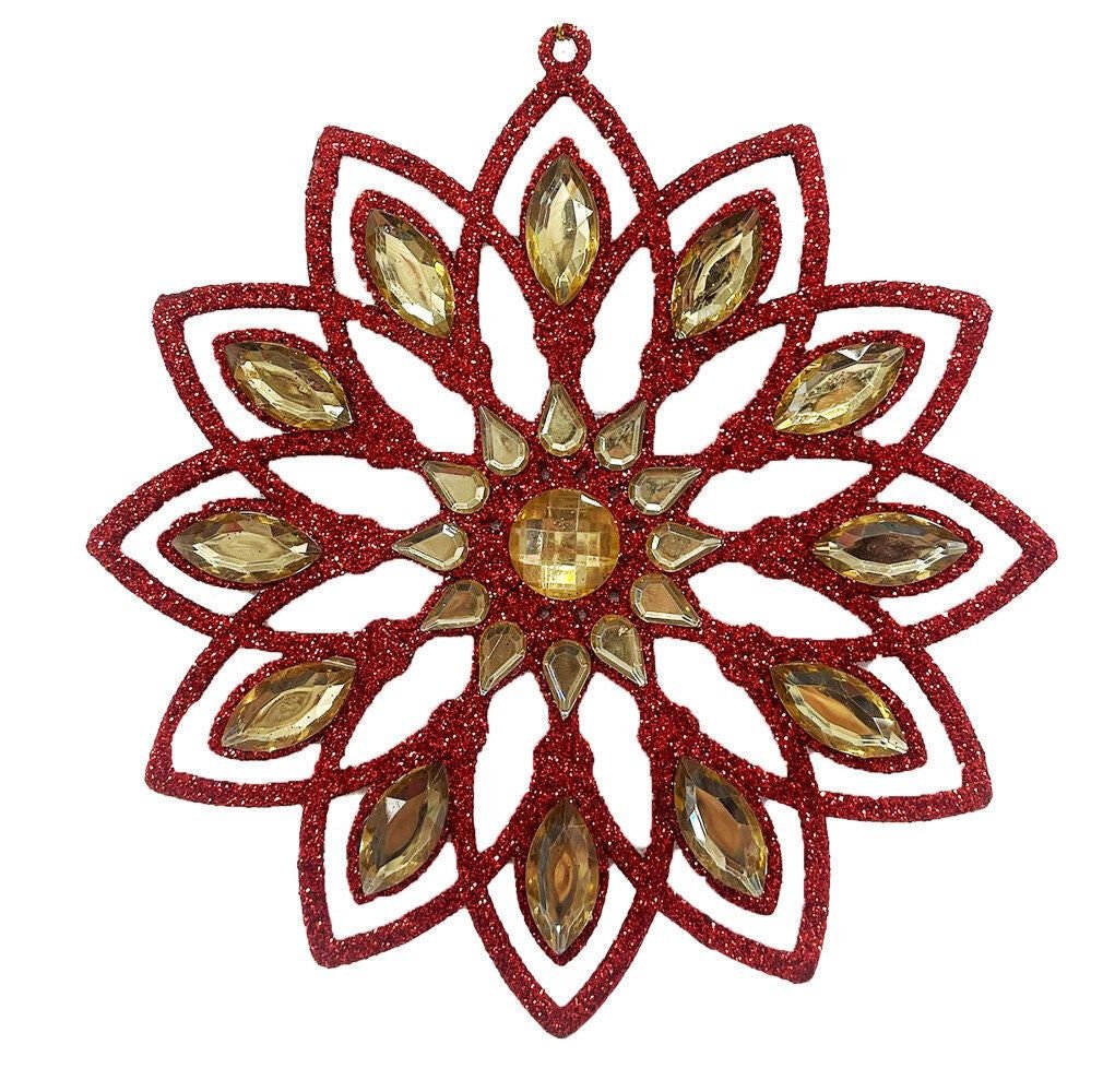 Large Glitter Gem Stone Decorative Snowflake - Country Silk