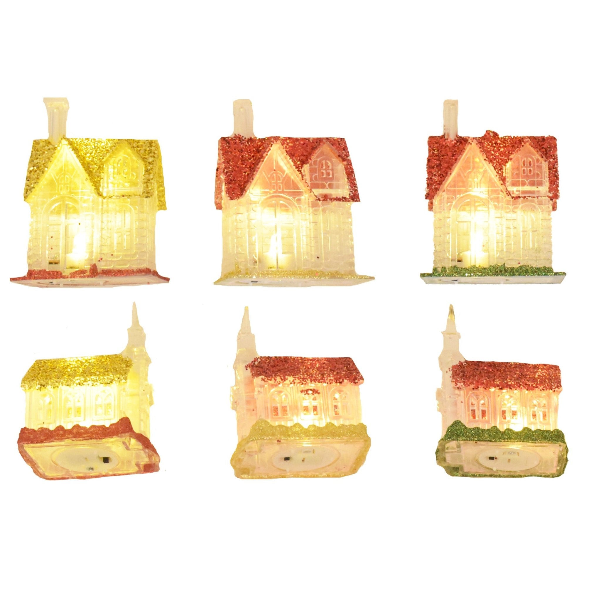 1Pk Light Up Church Wth Glitter - Country Silk