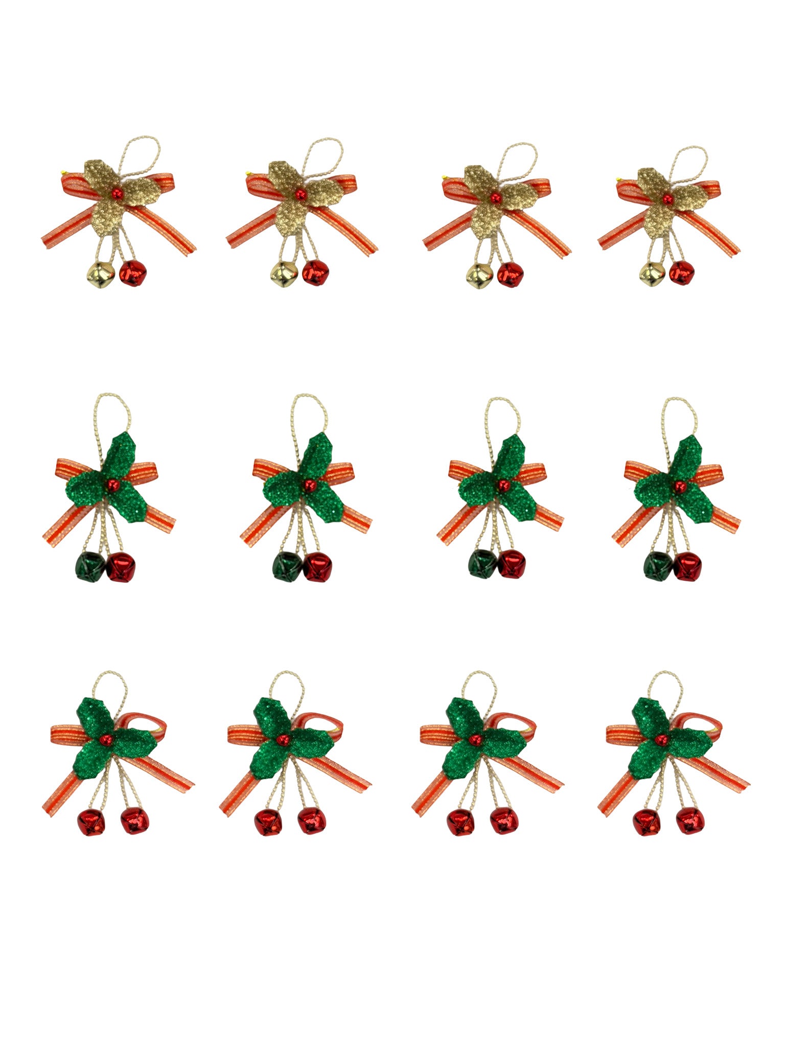 4 Pk Bell Clusters With Glittered Holly