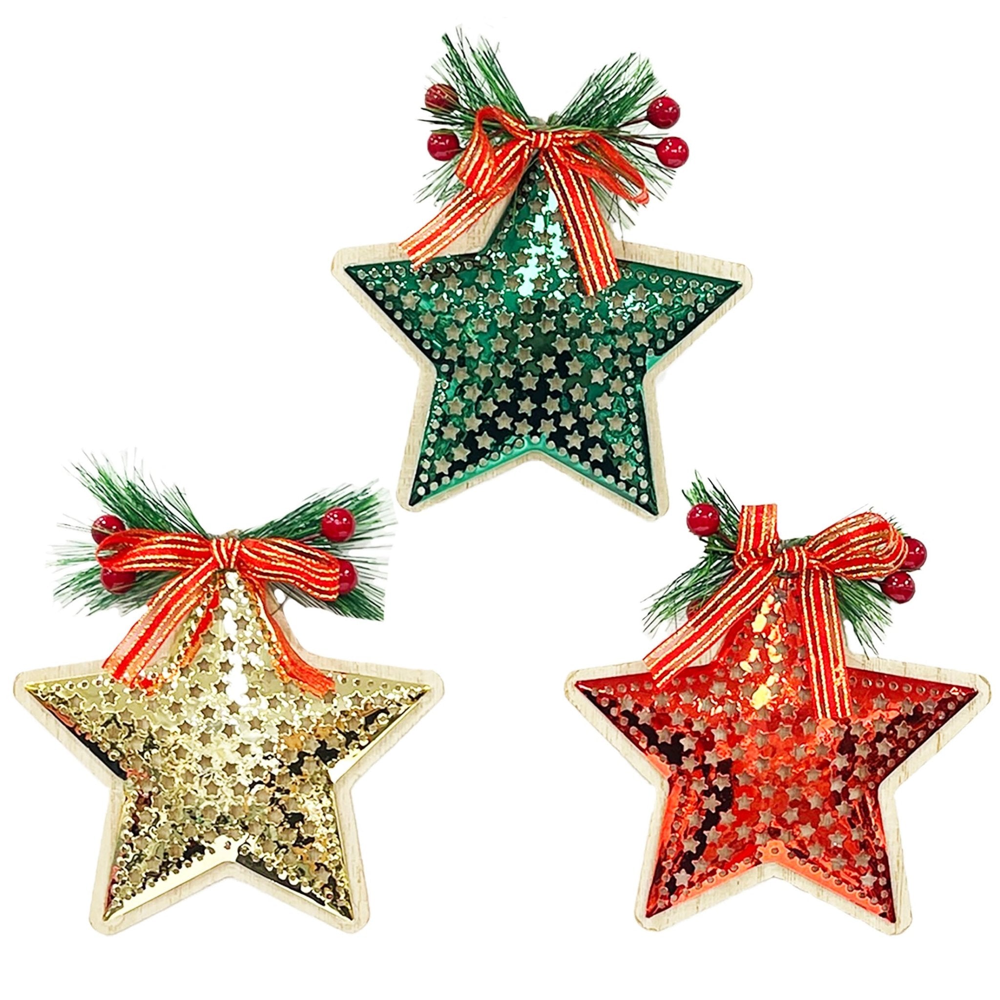 1Pk Metal Star Orn Wth Pine - Country Silk