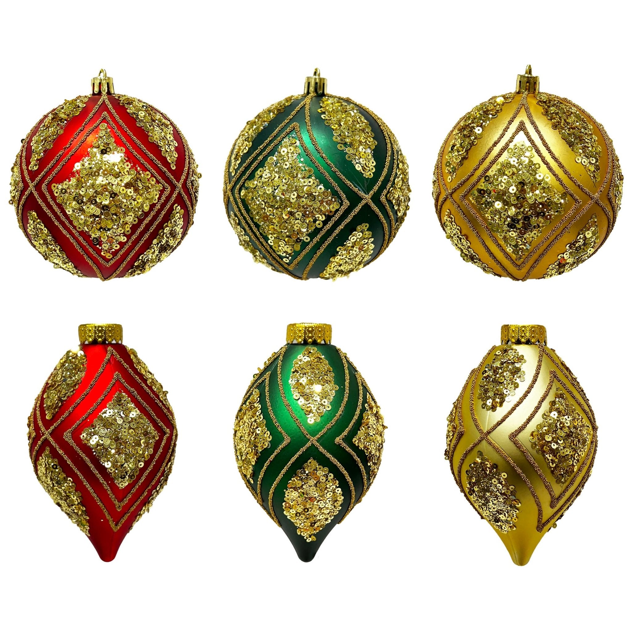 100Mm Ball And Finial Asst With Sequin A - Country Silk