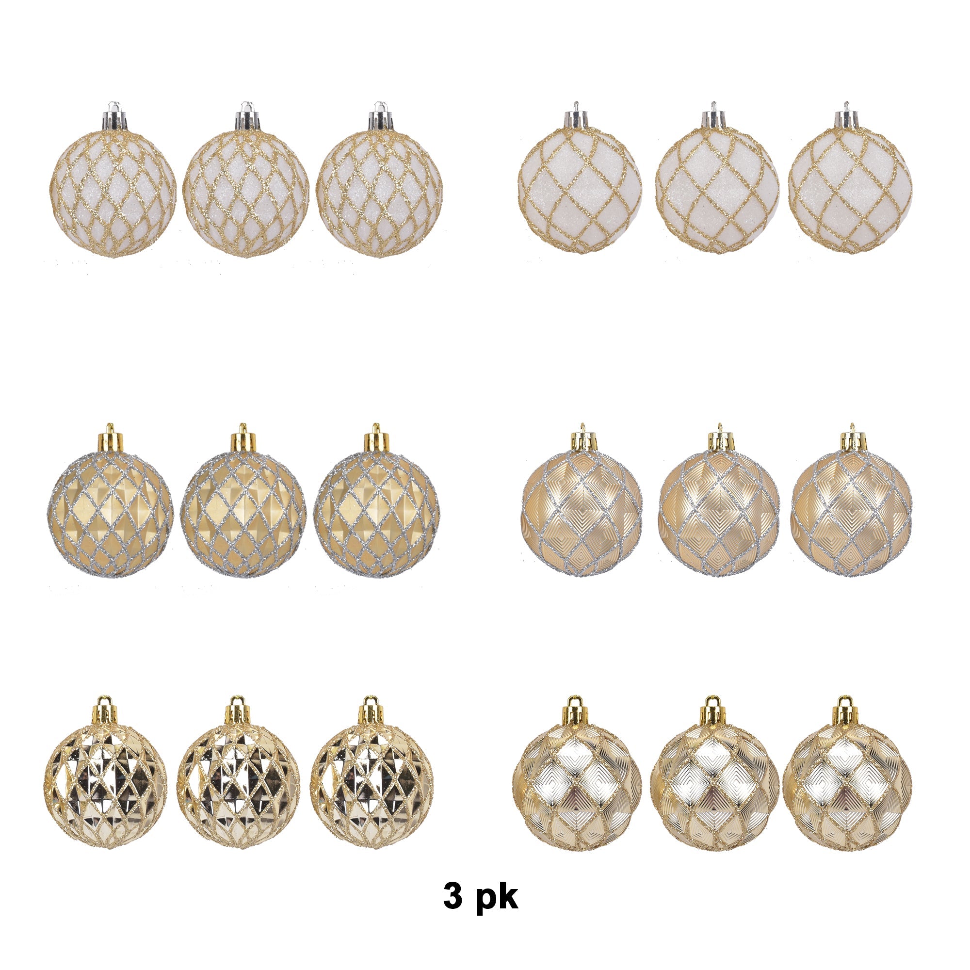 3 Pk Faceted Ball Orn With Hp Asst - Country Silk