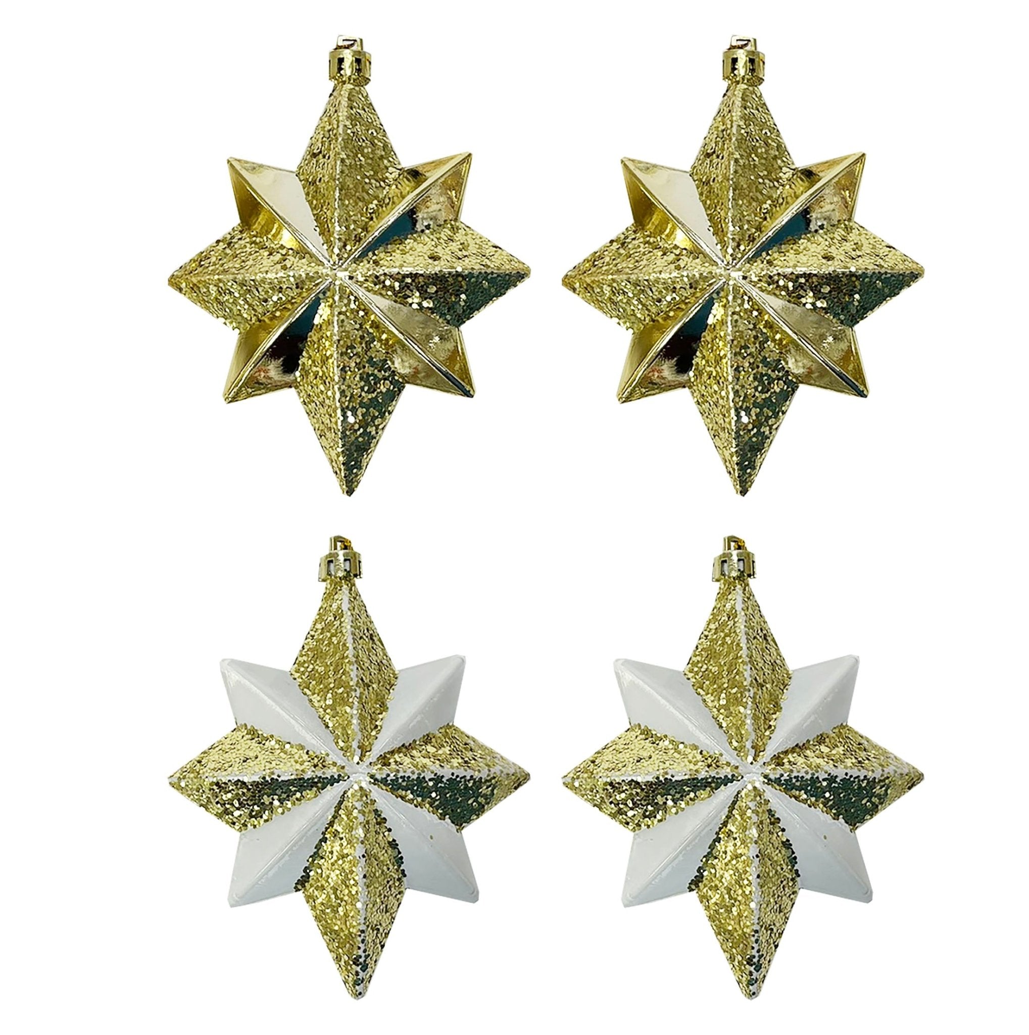 2 Pk Bm 8 Pointed Star With Glitter Pane - Country Silk