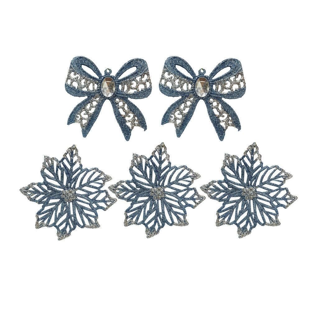 3Pk Poinsettia And 3Pk Shiny Glitter Bo - Country Silk