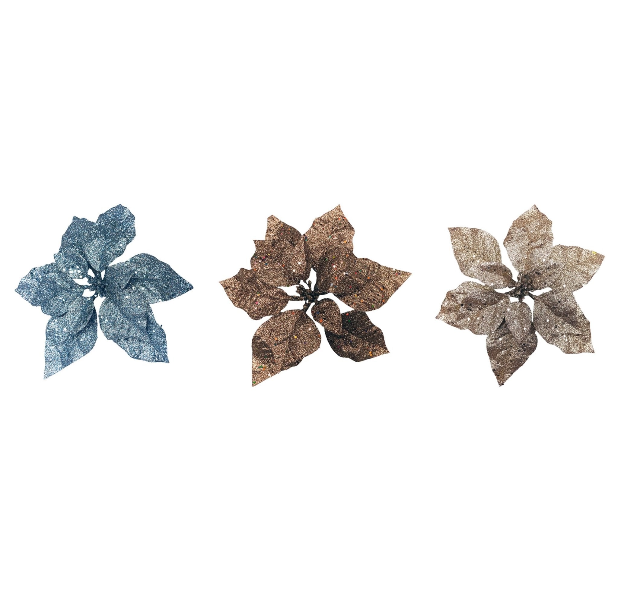 Clip On Glittered Poinsettia - Country Silk