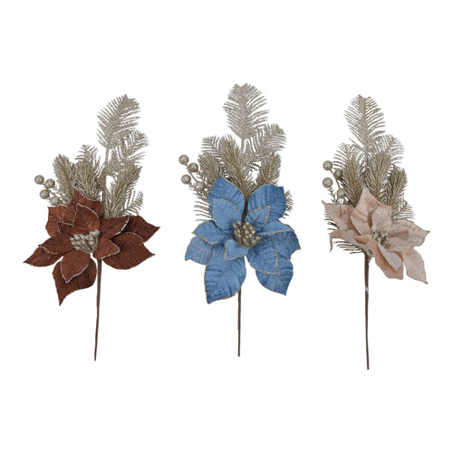 Velver Poinsettia With Glittered Fern Pi