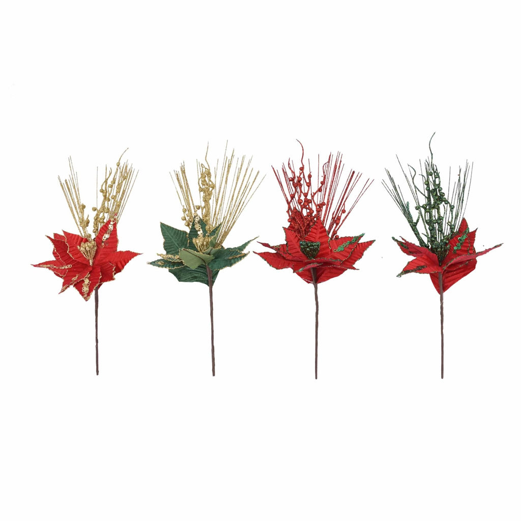 Velvet Poinsettia With Glitter Berries - Country Silk