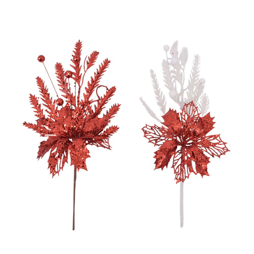 Poinsettia And Berries Pick - Country Silk