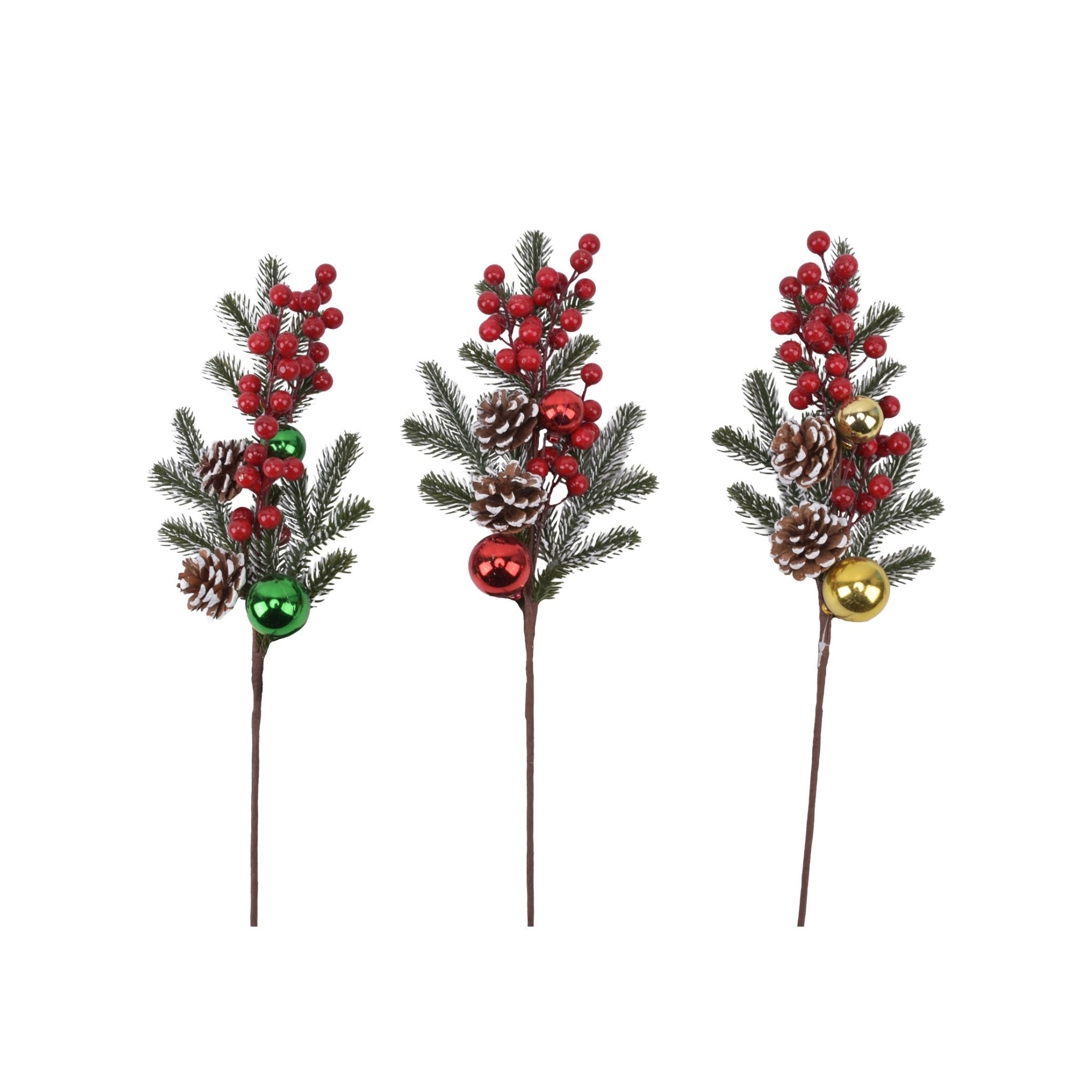 Pine Pick With Berries Balls And Pinecon - Country Silk