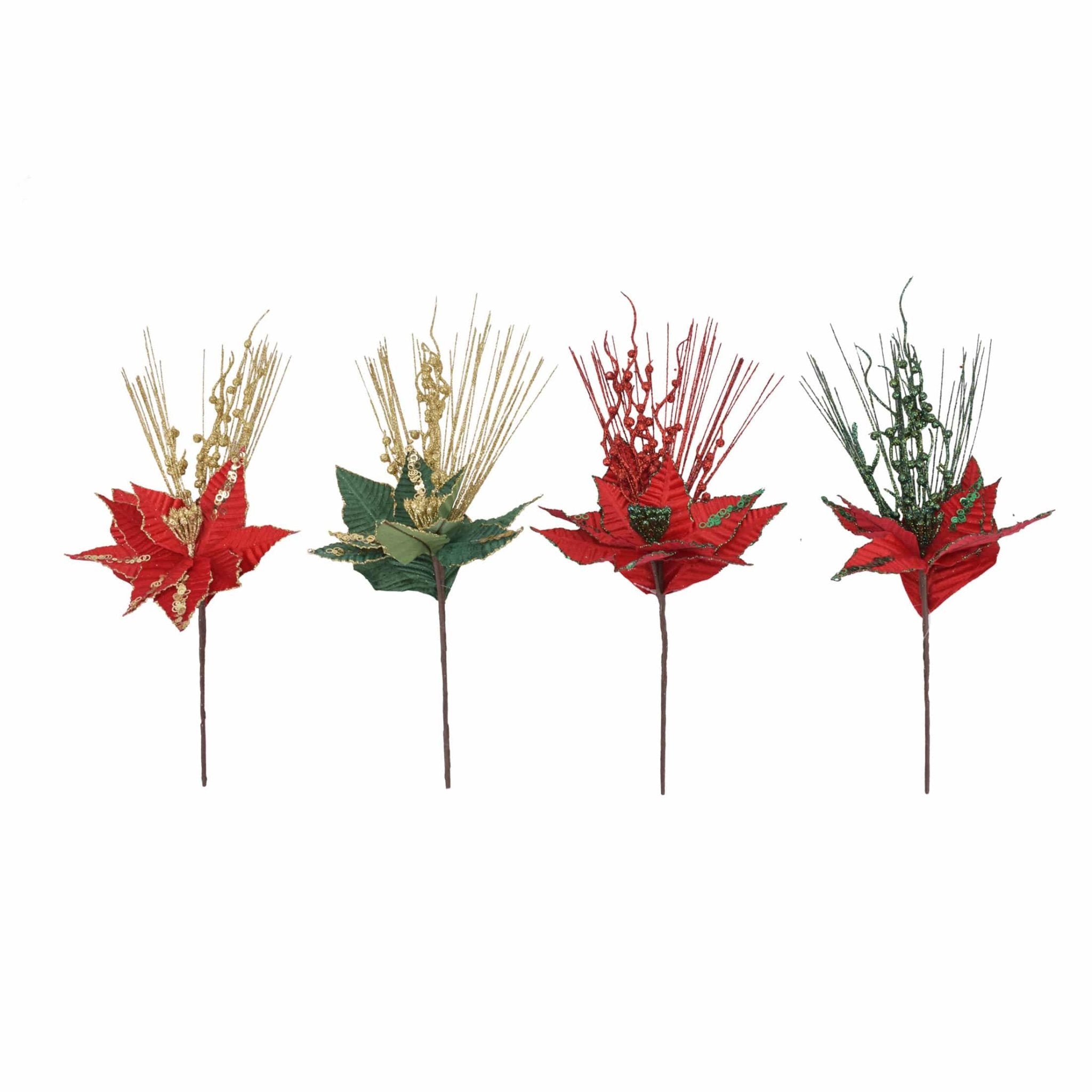 Velvet Poinsettia With Glitter Berries - Country Silk