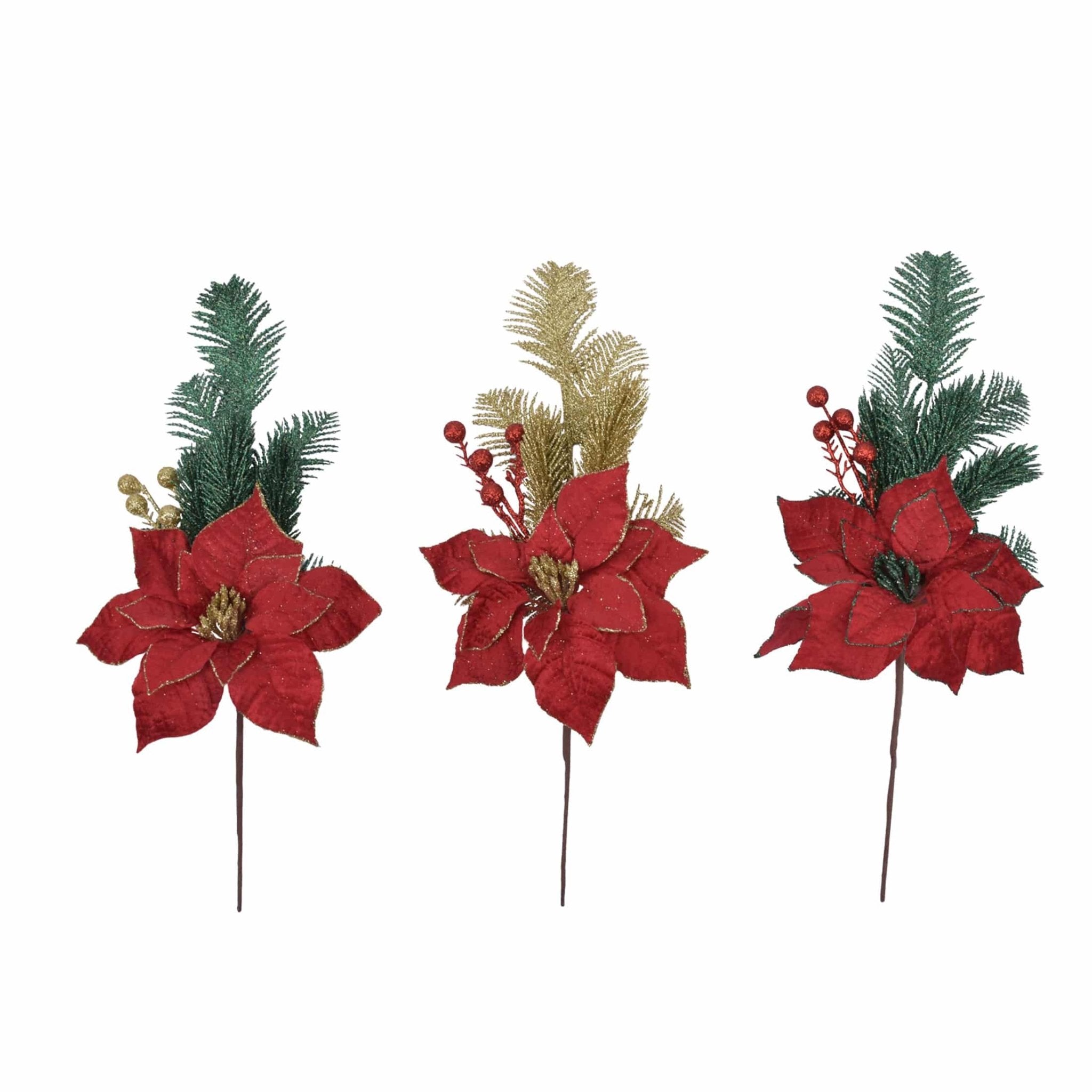 Velver Poinsettia With Glittered Fern Pi - Country Silk