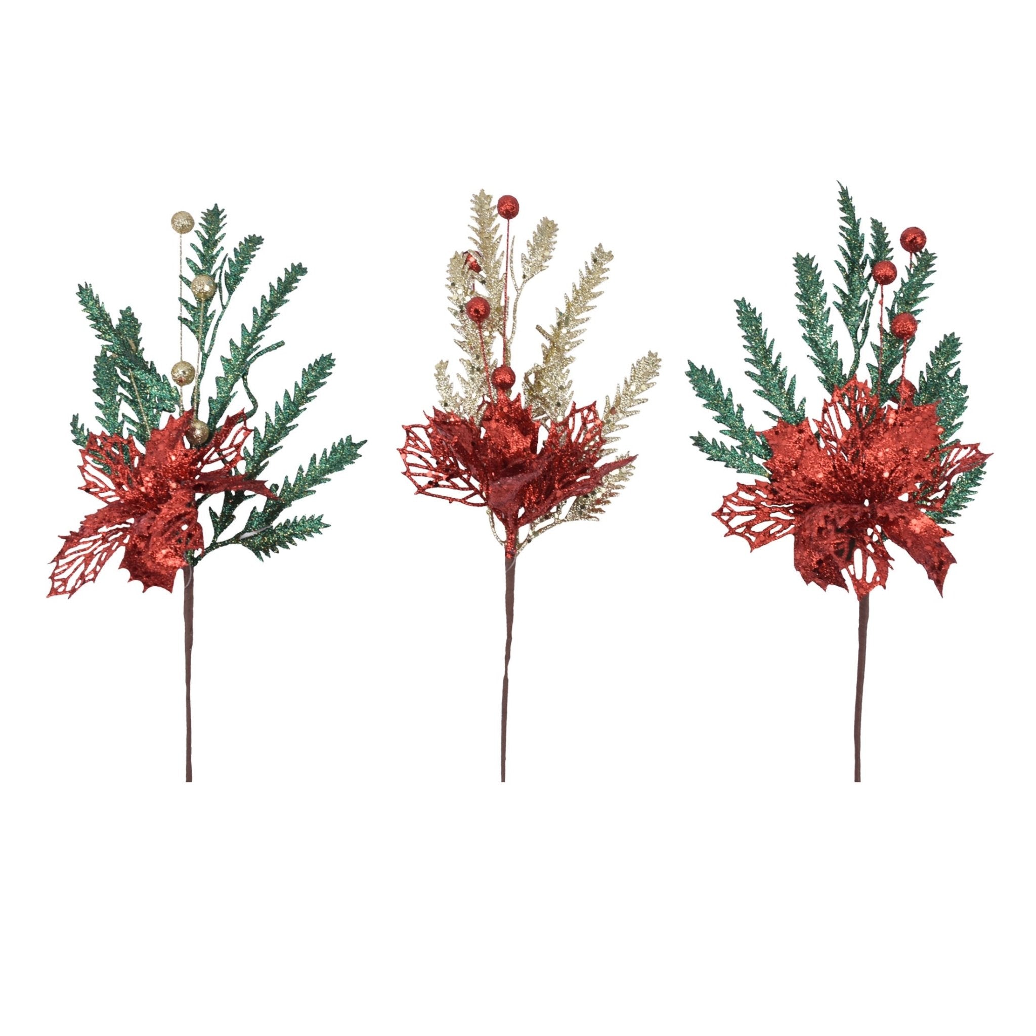 Poinsettia And Berries Pick - Country Silk