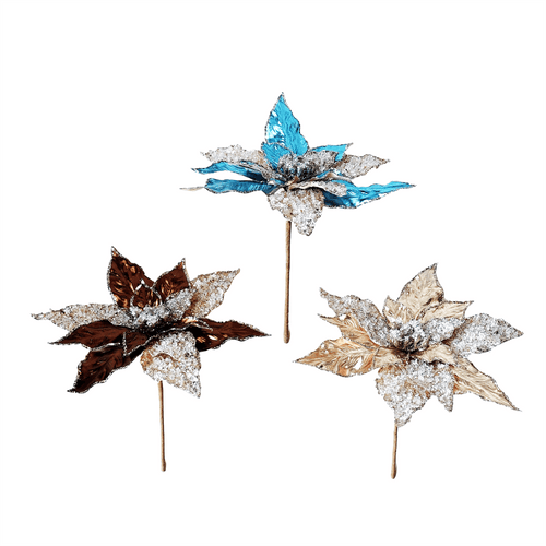 Elegant Poinsettia Pick With Metallic - Country Silk