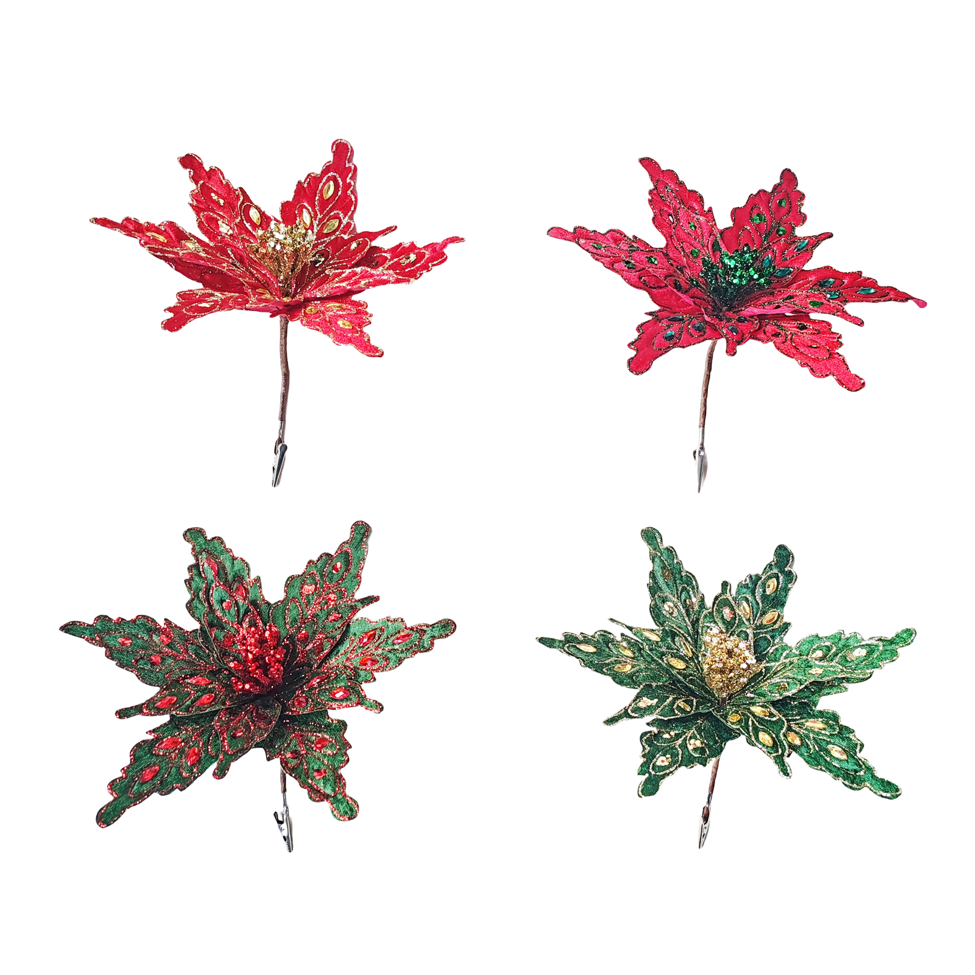 Clip On Poinsettia With Glitter Hp And G - Country Silk