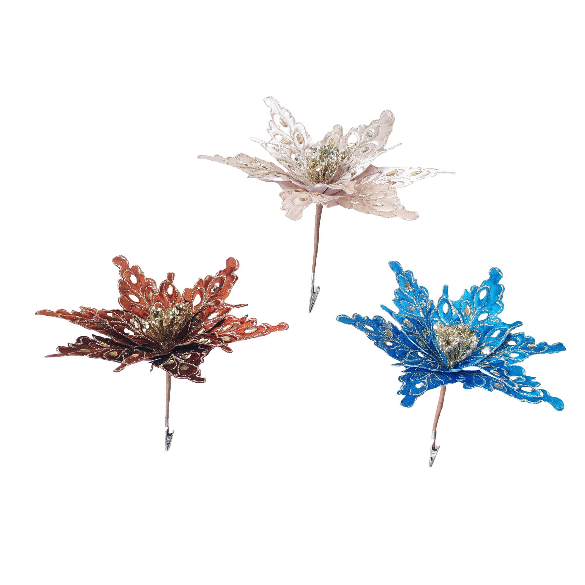 Clip On Poinsettia With Glitter Hp And G - Country Silk