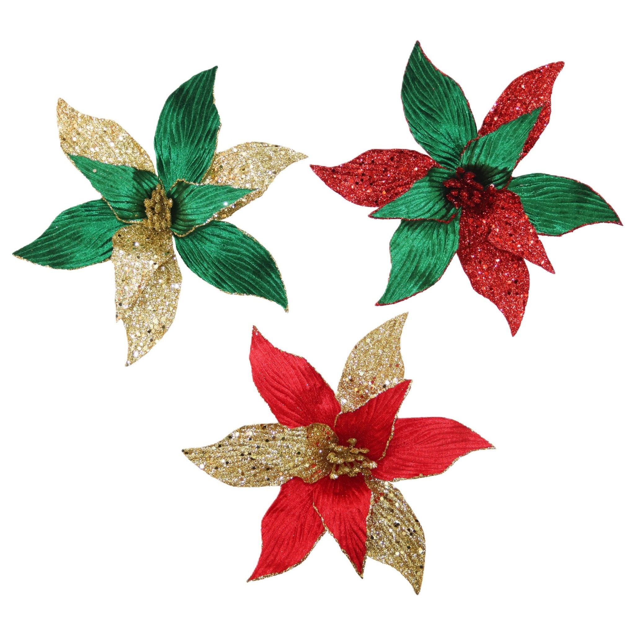 Clip On Swirl Glitter Velvet Poinsettia Pick - Country Silk