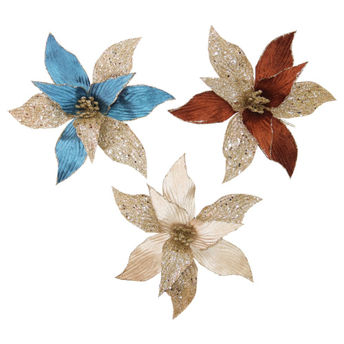 Clip On Swirl Glitter Velvet Poinsettia Pick - Country Silk
