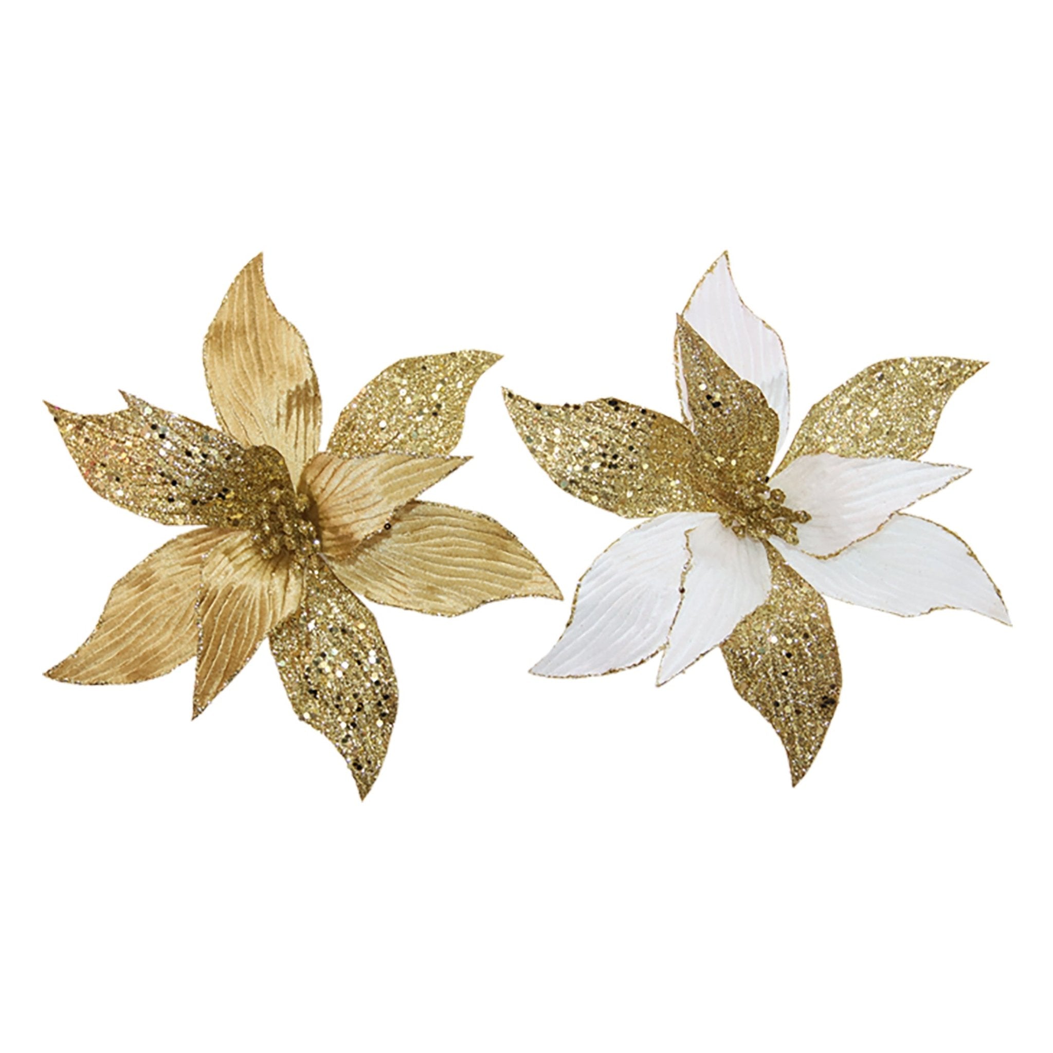 Clip On Swirl Glitter Velvet Poinsettia Pick - Country Silk