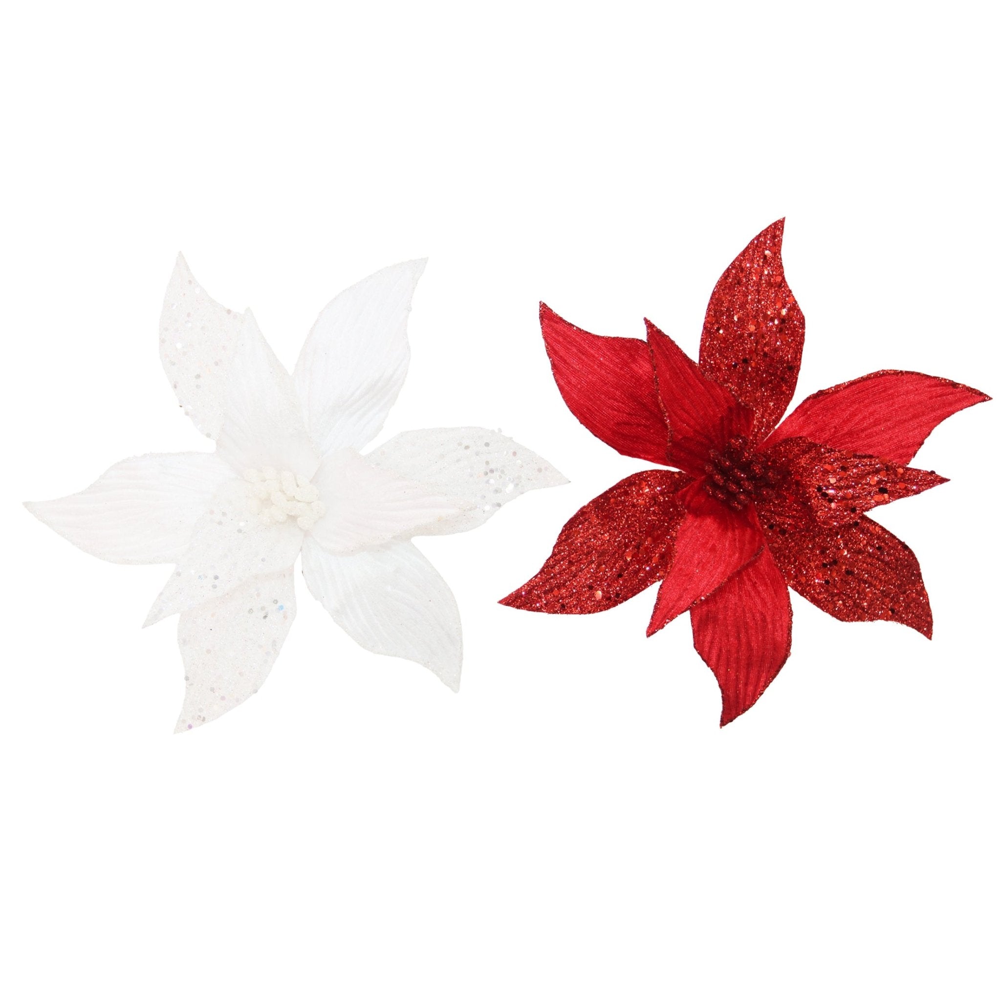 Clip On Swirl Glitter Velvet Poinsettia Pick - Country Silk