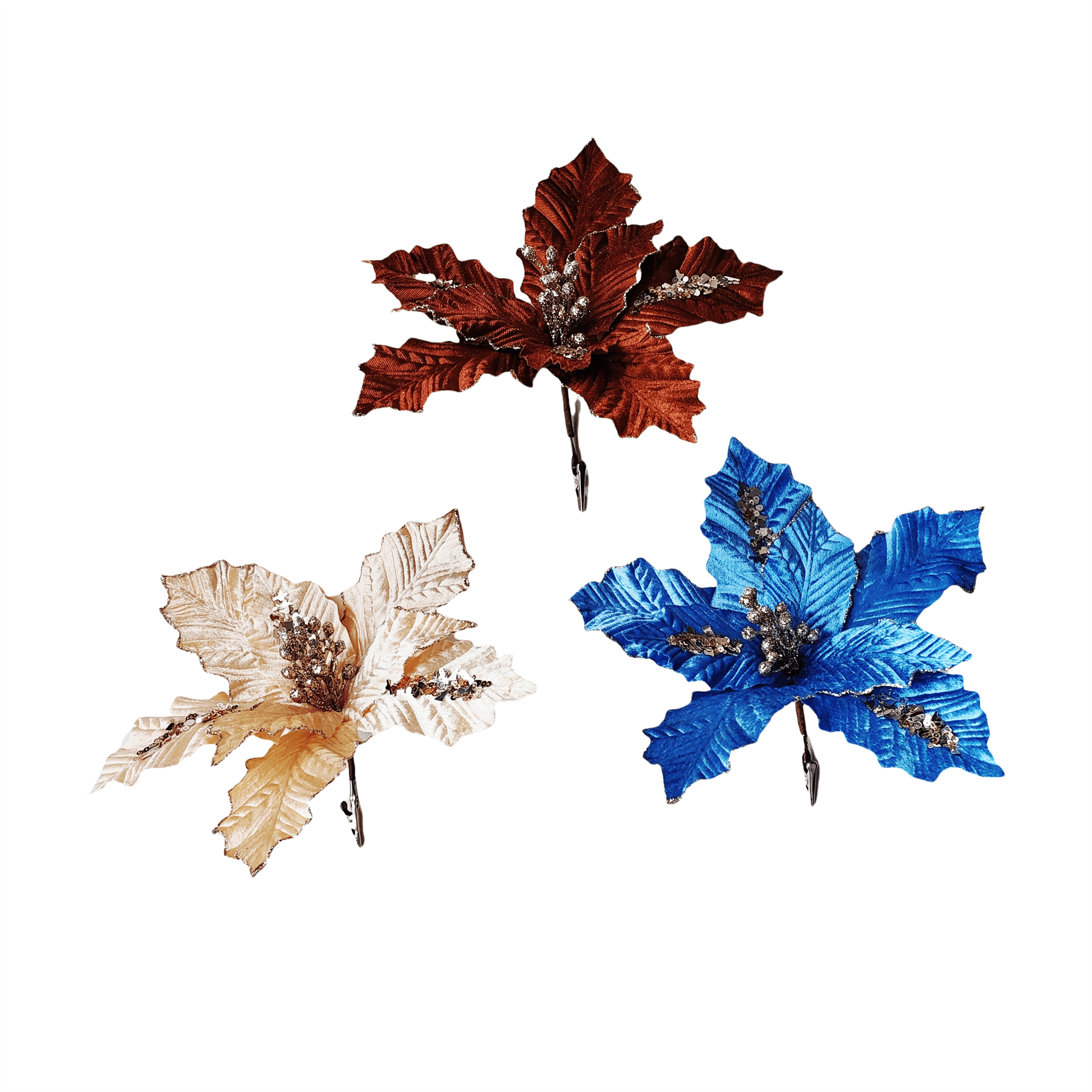 Pdq Clip On Poinsettia With Large Sequin - Country Silk