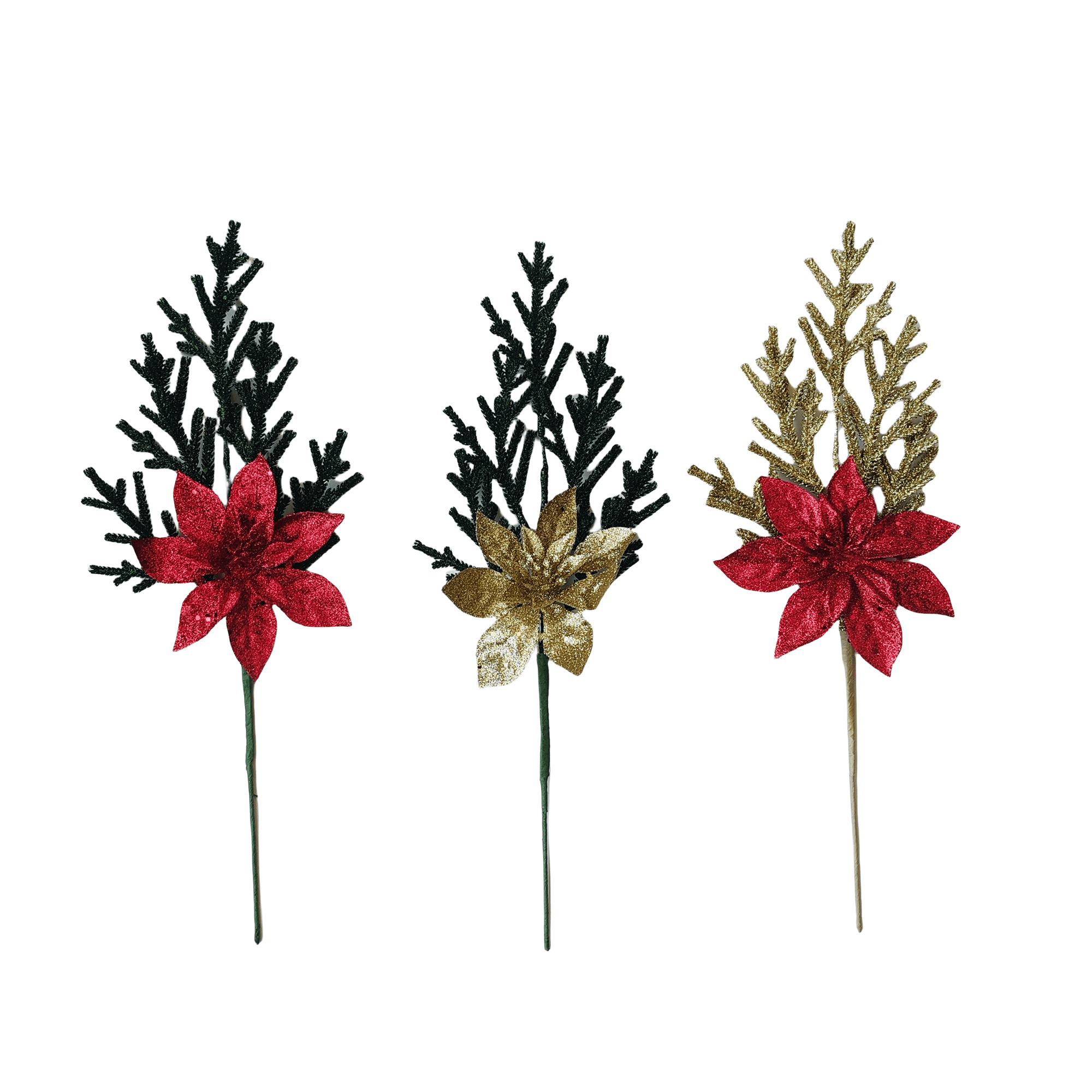 Pdq Large Poinsettia Fern Pick - Country Silk