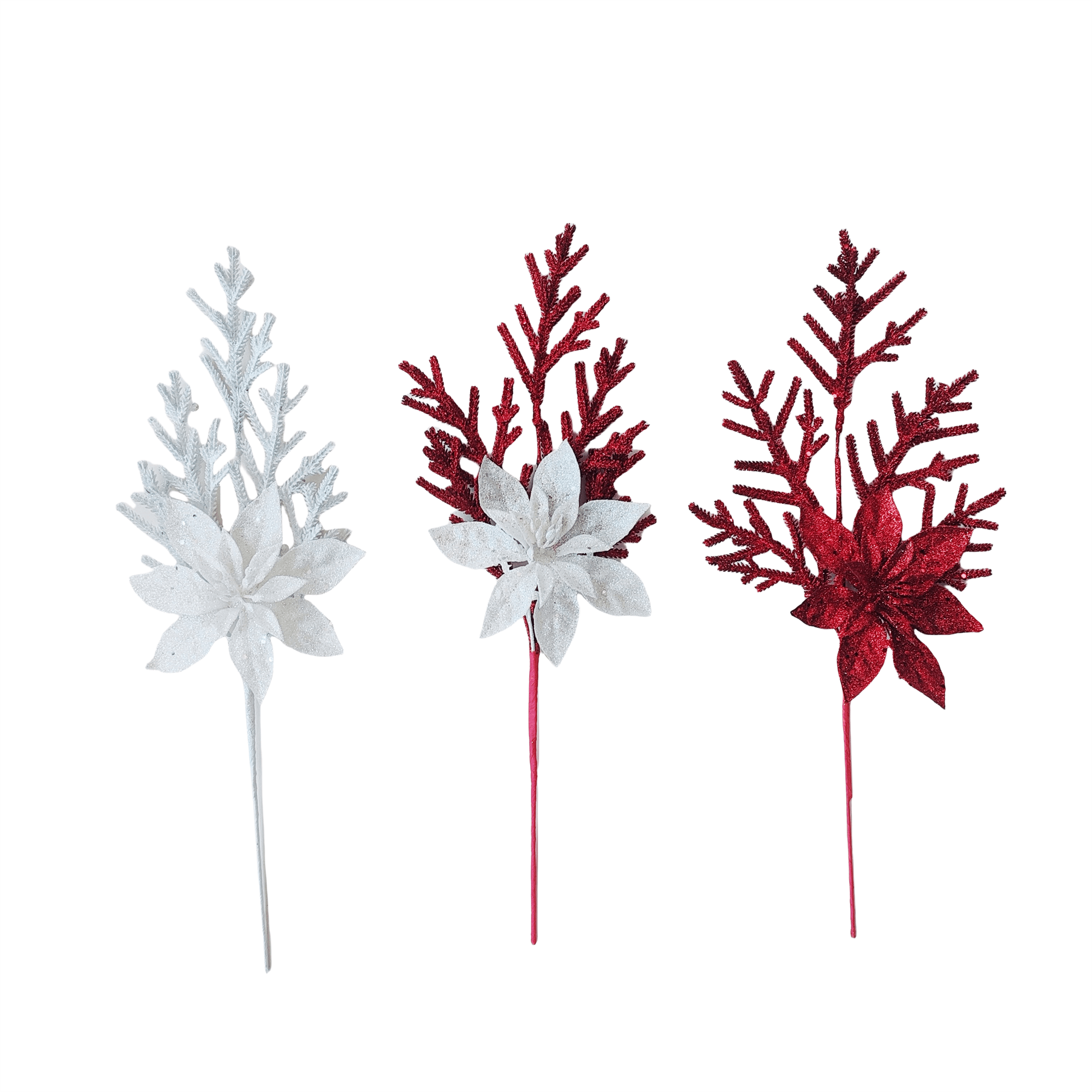 Pdq Large Poinsettia Fern Pick - Country Silk