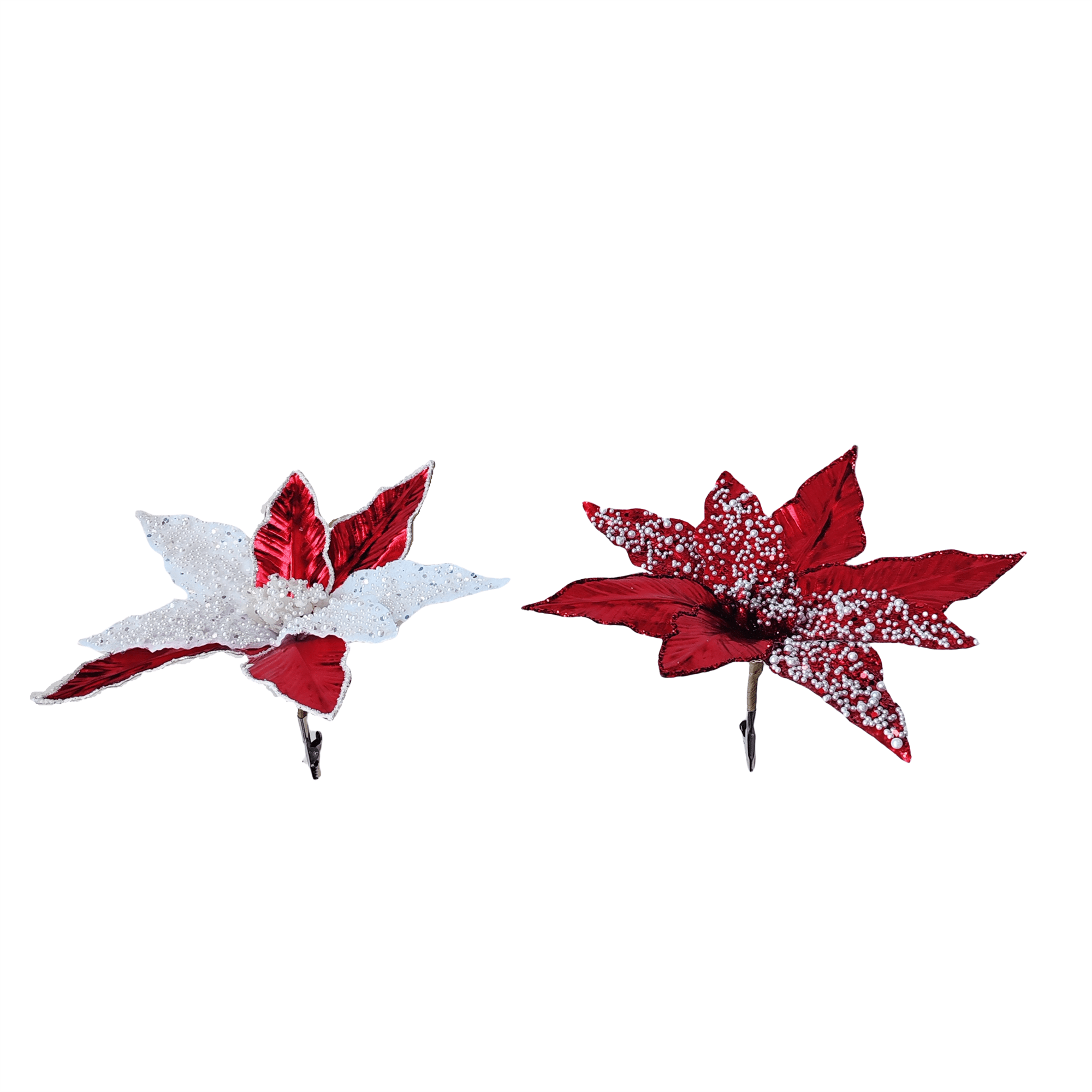 Pdq Beaded Metallic Poinsettia Pick - Country Silk