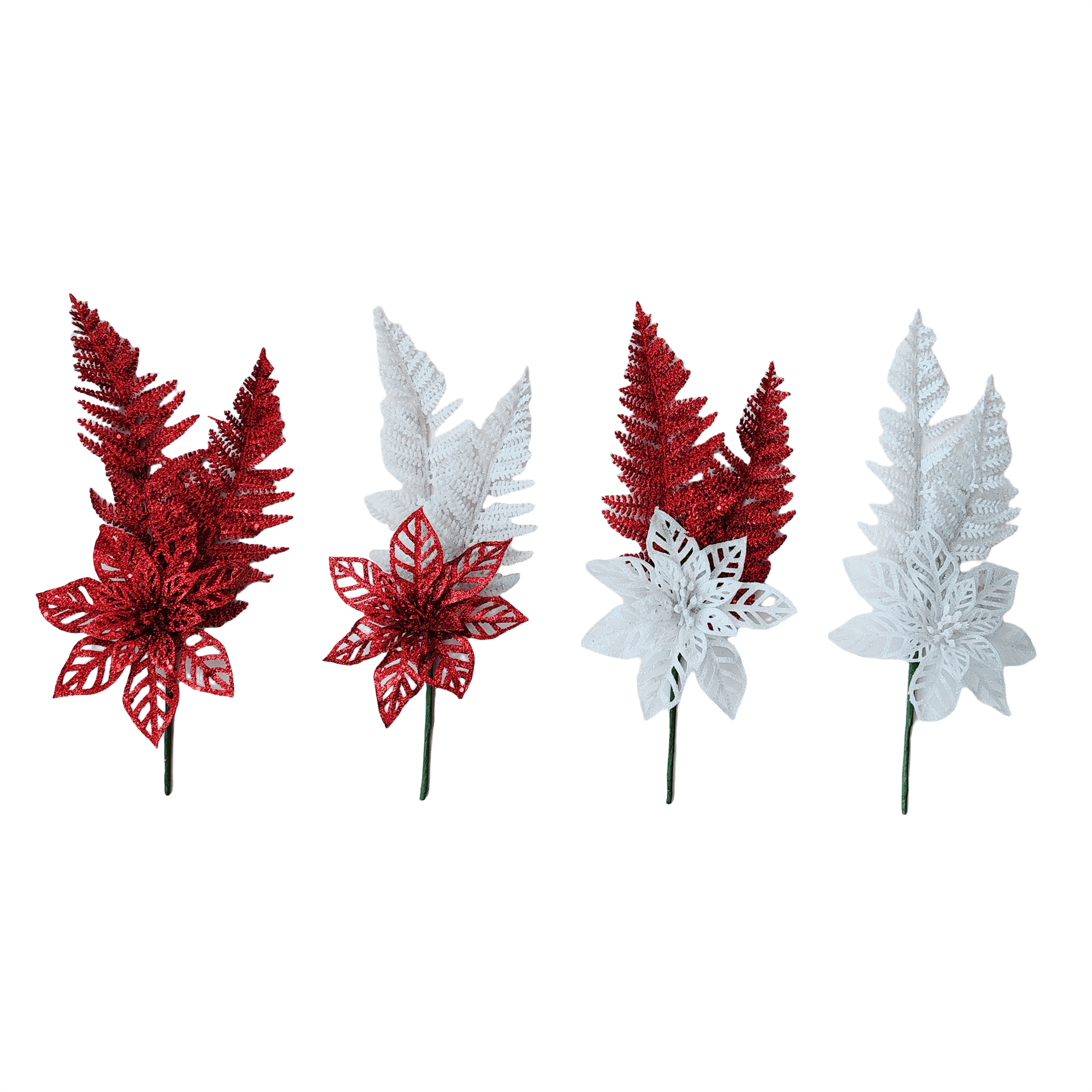 Pdq Poinsettia Pick With Fern - Country Silk