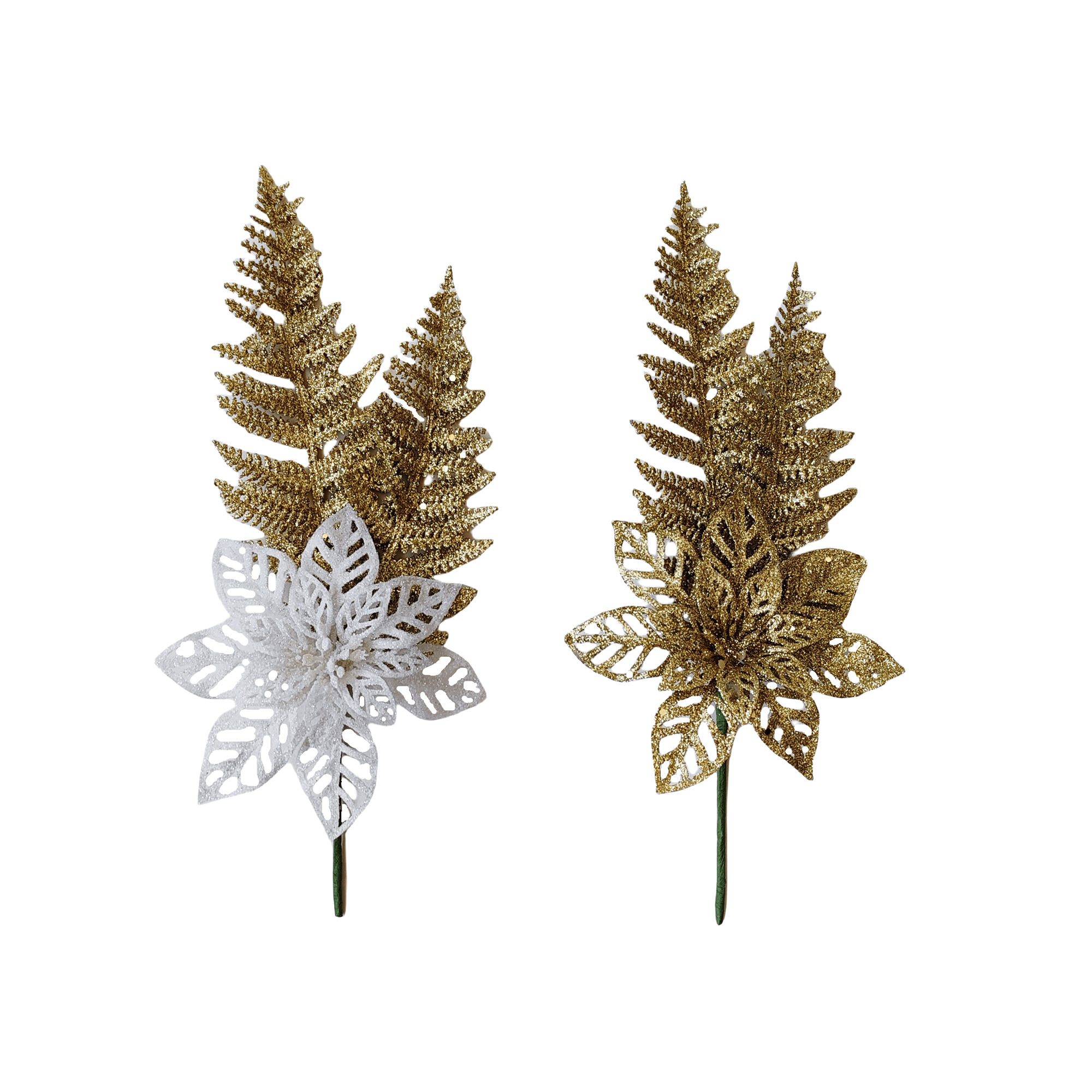 Pdq Poinsettia Pick With Fern - Country Silk