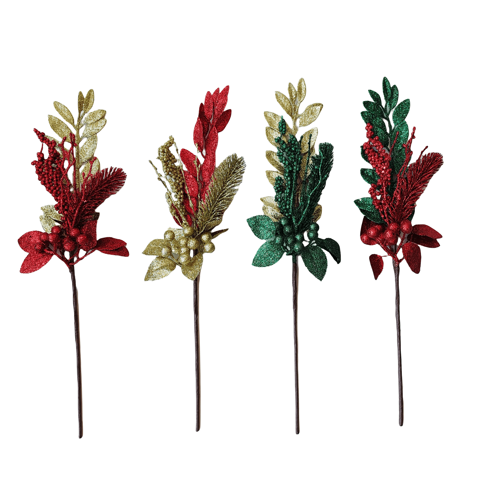 Pdq Large Glittered Ficus Pick - Country Silk