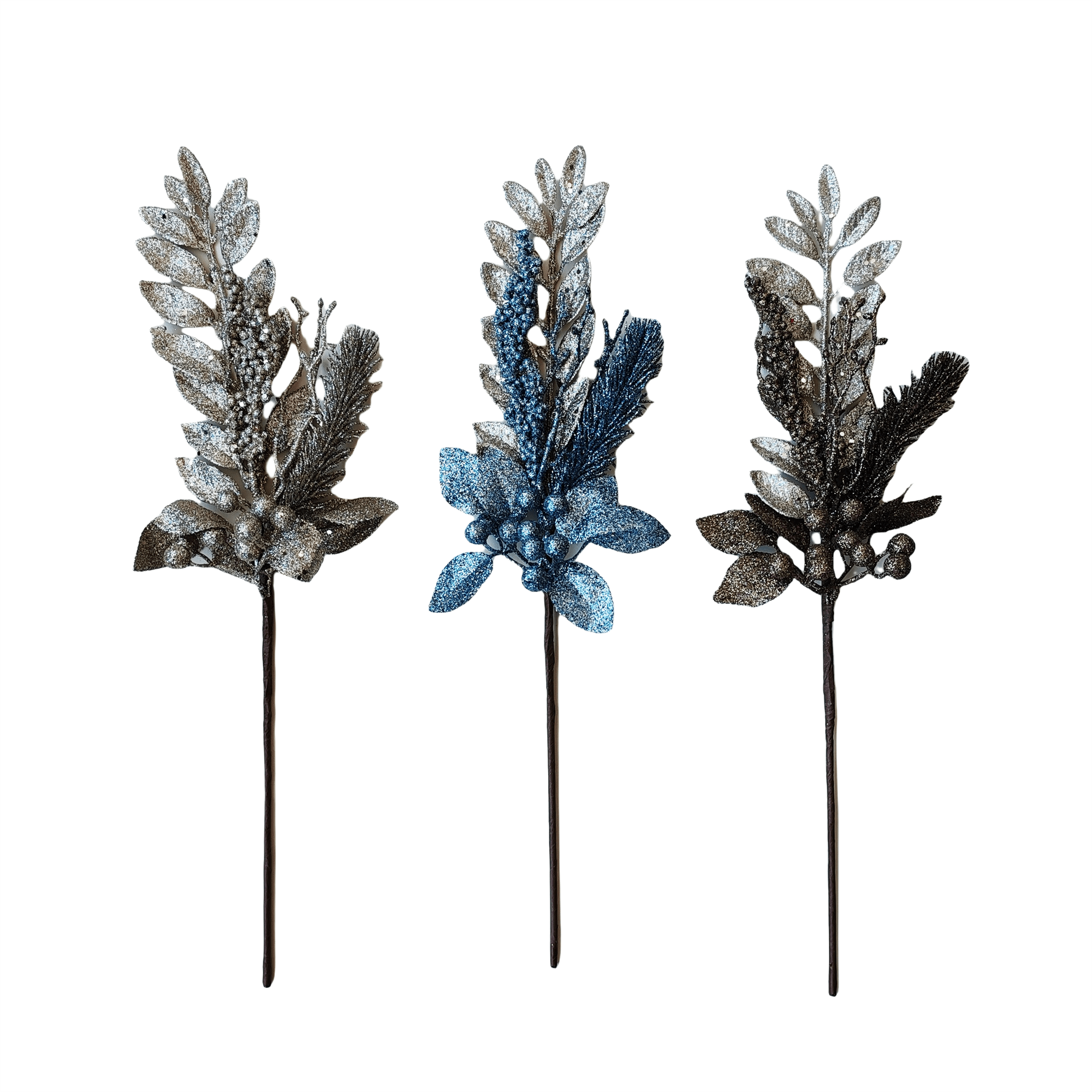 Pdq Large Glittered Ficus Pick - Country Silk