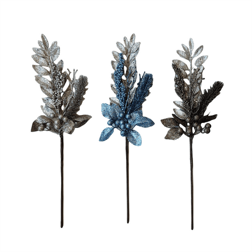 Pdq Large Glittered Ficus Pick - Country Silk