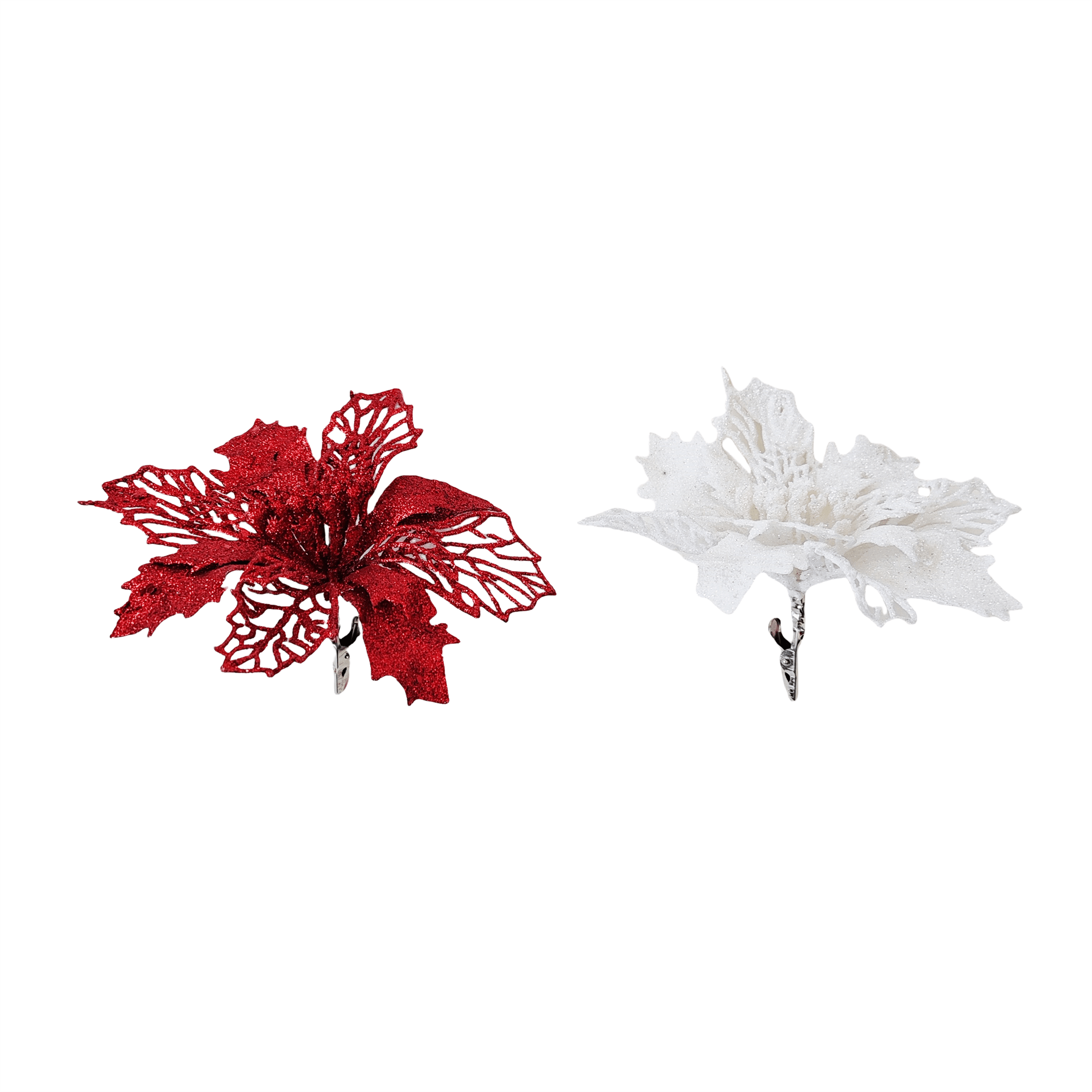 Pdq Glitter Poinsettia Pick With Clip - Country Silk