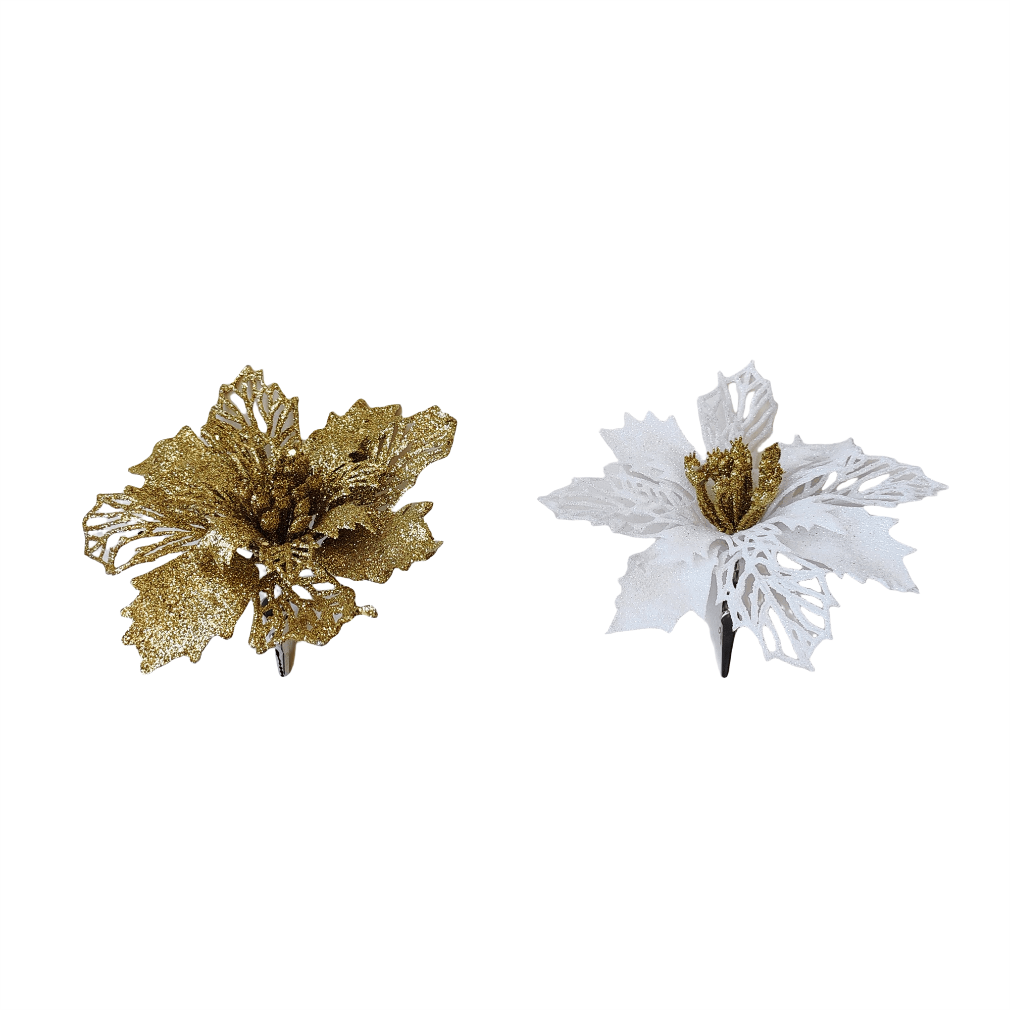 Pdq Glitter Poinsettia Pick With Clip - Country Silk