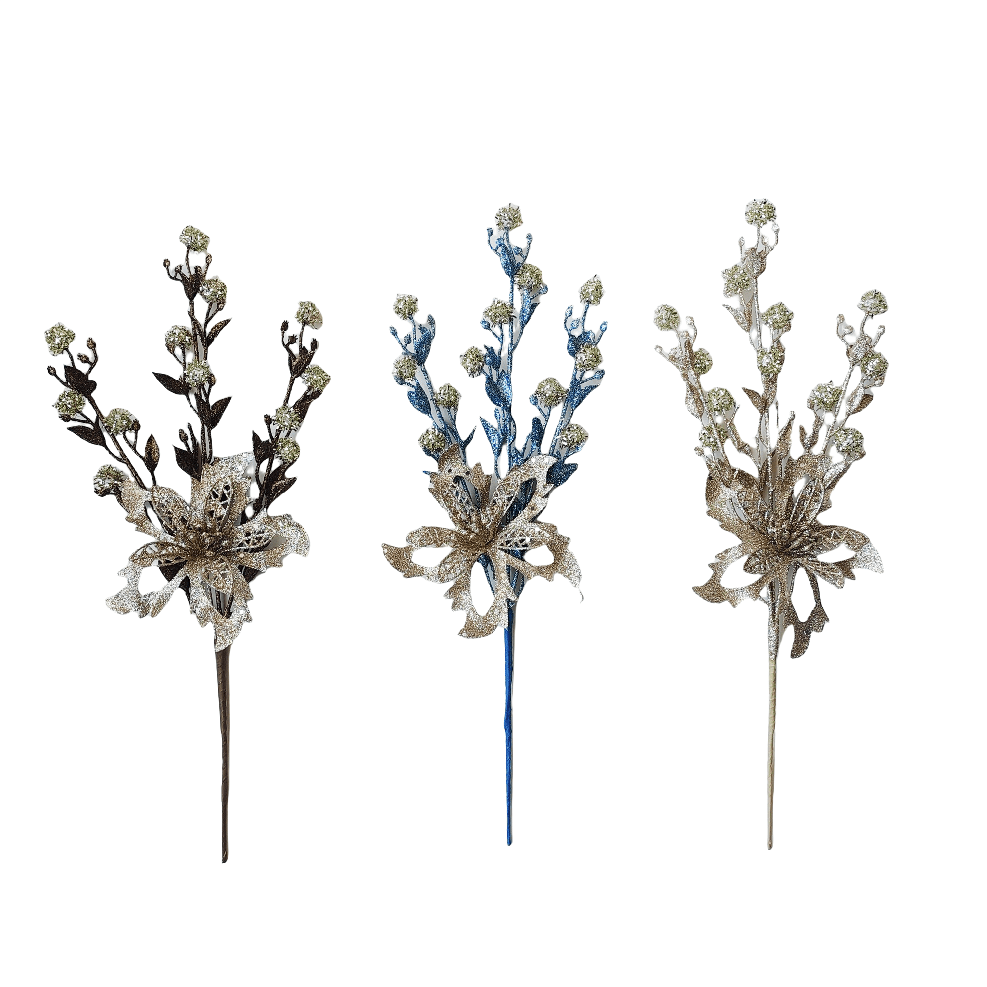 Pdq Poinsettia Pick With Tinsel Balls - Country Silk