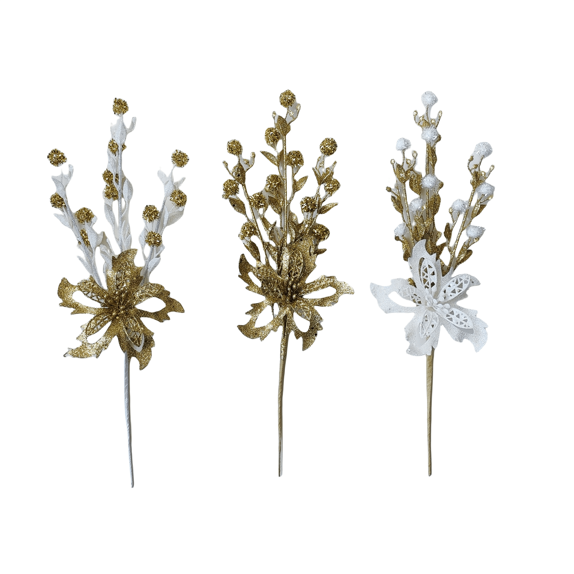 Pdq Poinsettia Pick With Tinsel Balls - Country Silk