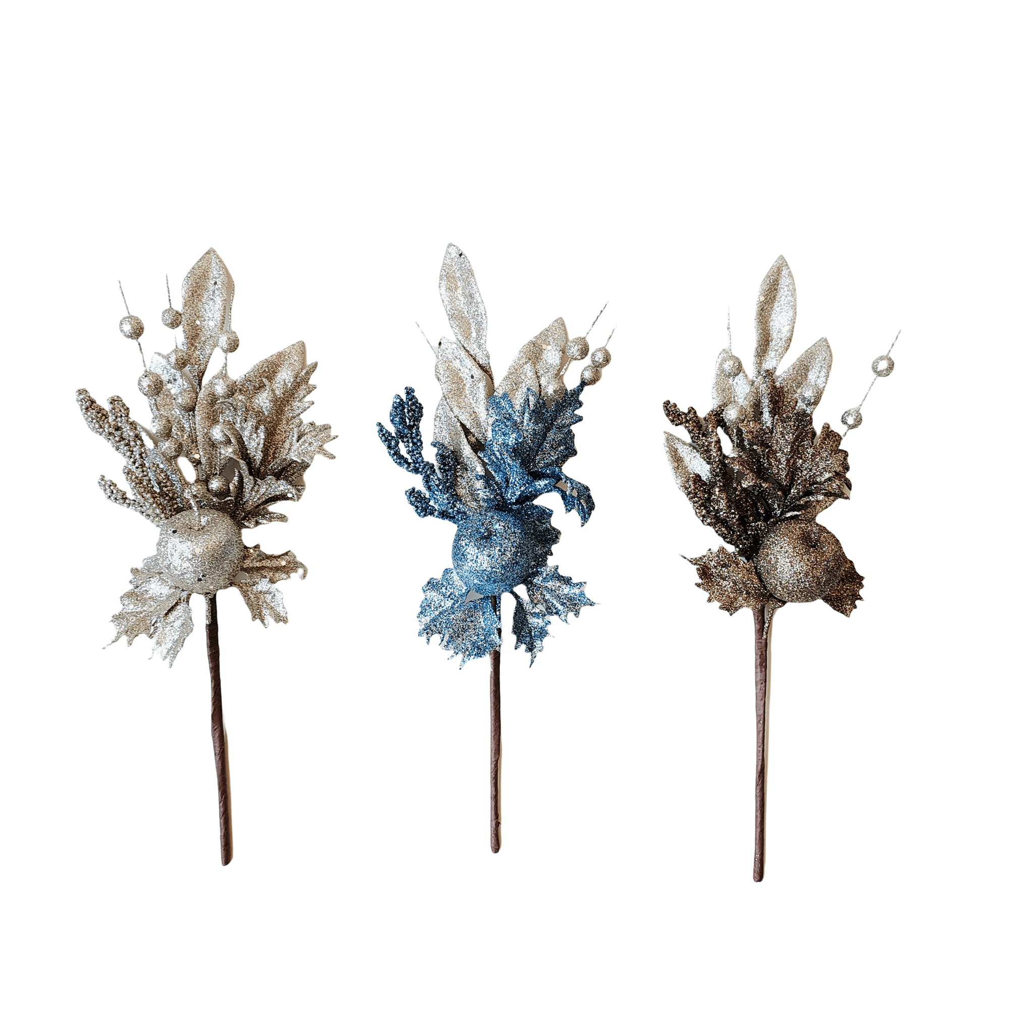 Pdq Glittered Leaf Pick Withapple - Country Silk