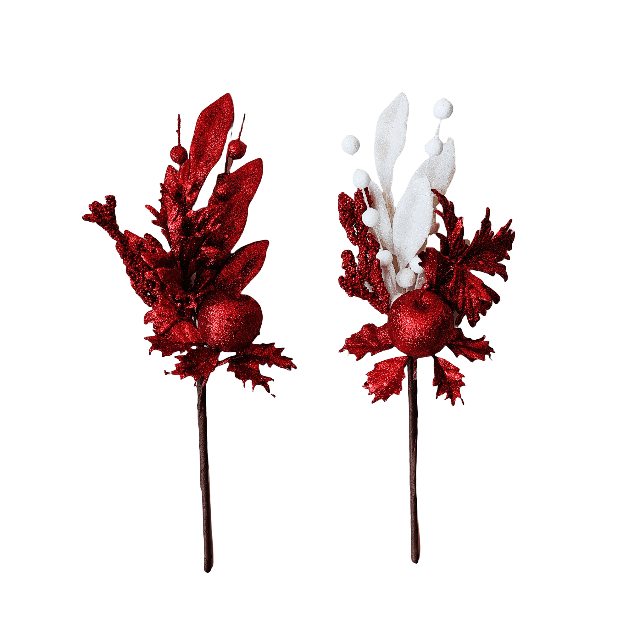Pdq Glittered Leaf Pick Withapple - Country Silk